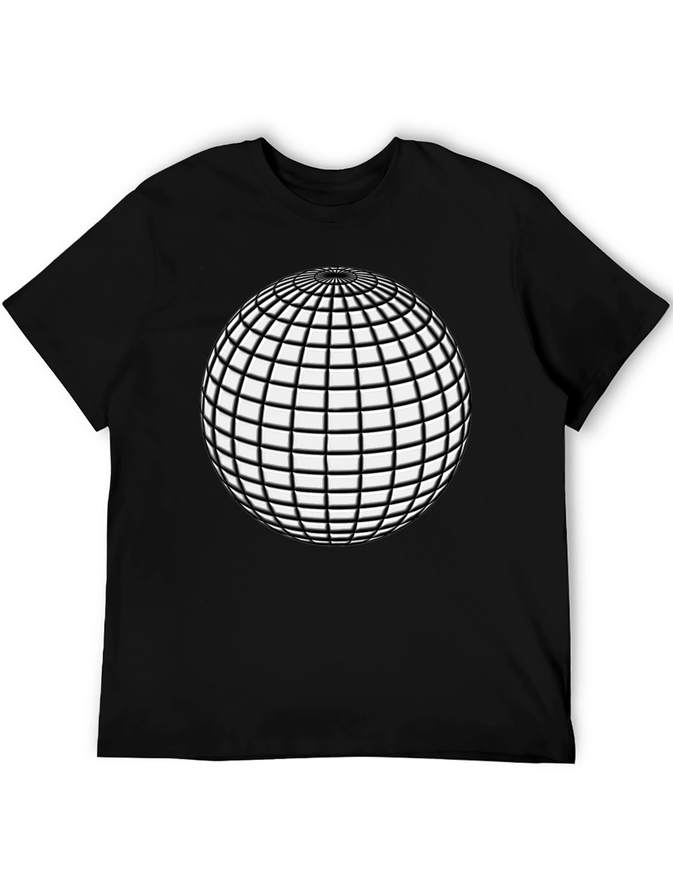 Geometric Grid Sphere Graphic Tee - Black