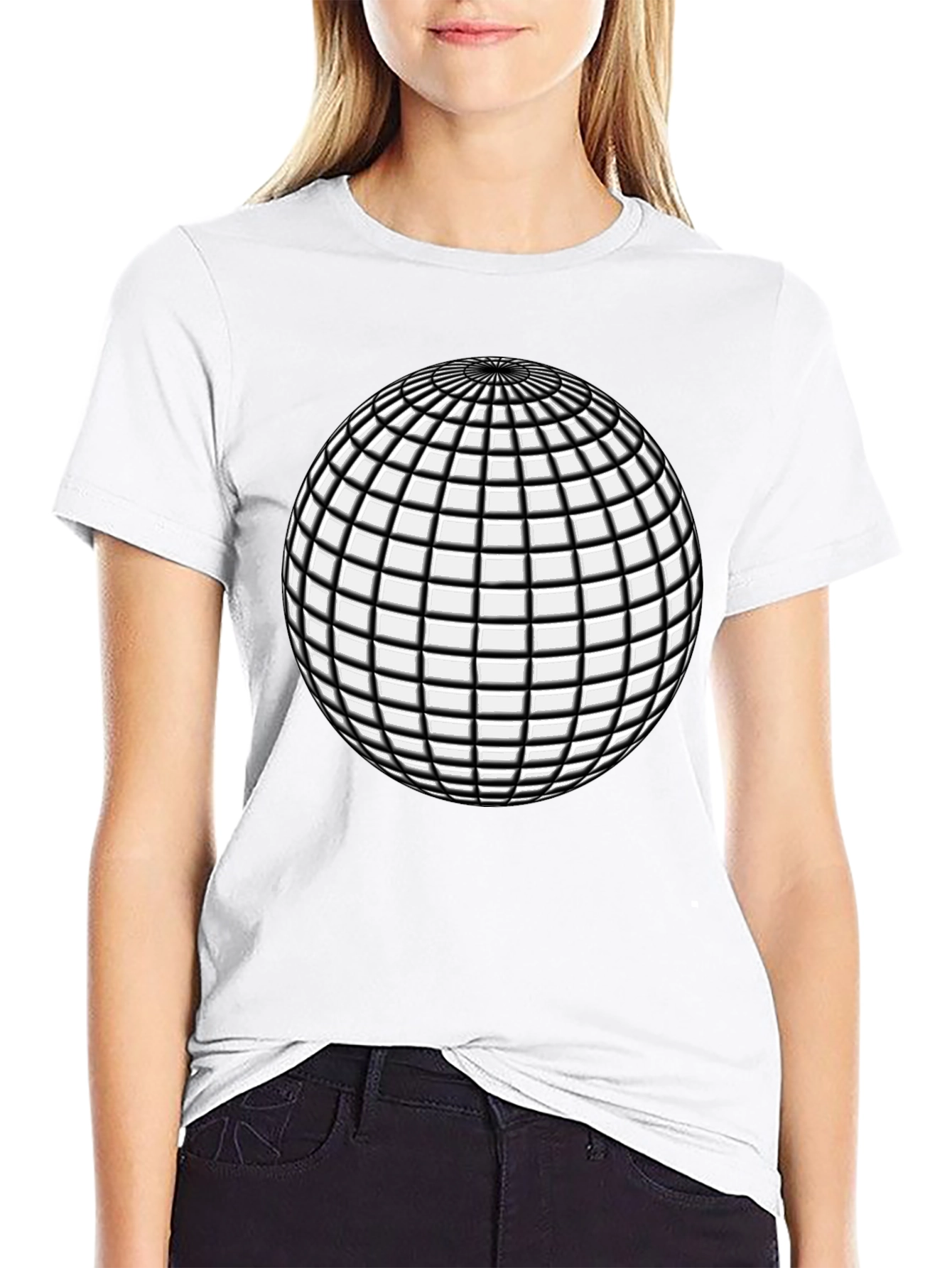 Geometric Grid Sphere Graphic Tee - Black