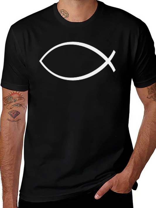Christian Fish Symbol Graphic T-Shirt - Black
