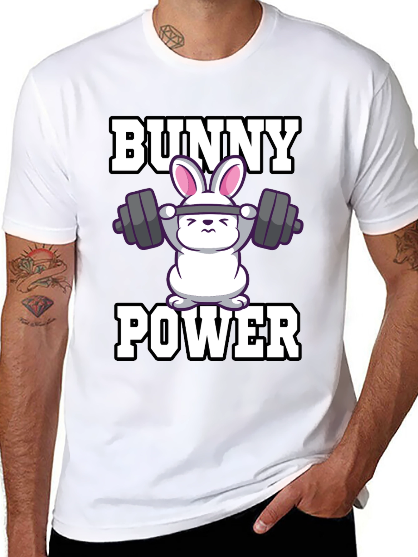 Bunny Power T-Shirt - Weightlifting Rabbit Design