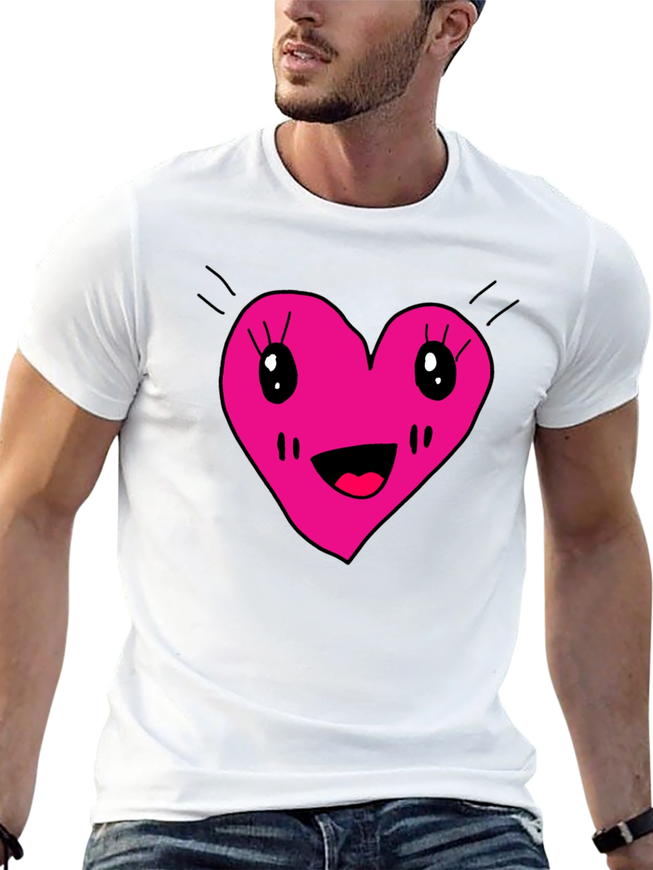 Cute Heart Face Graphic Tee - Black