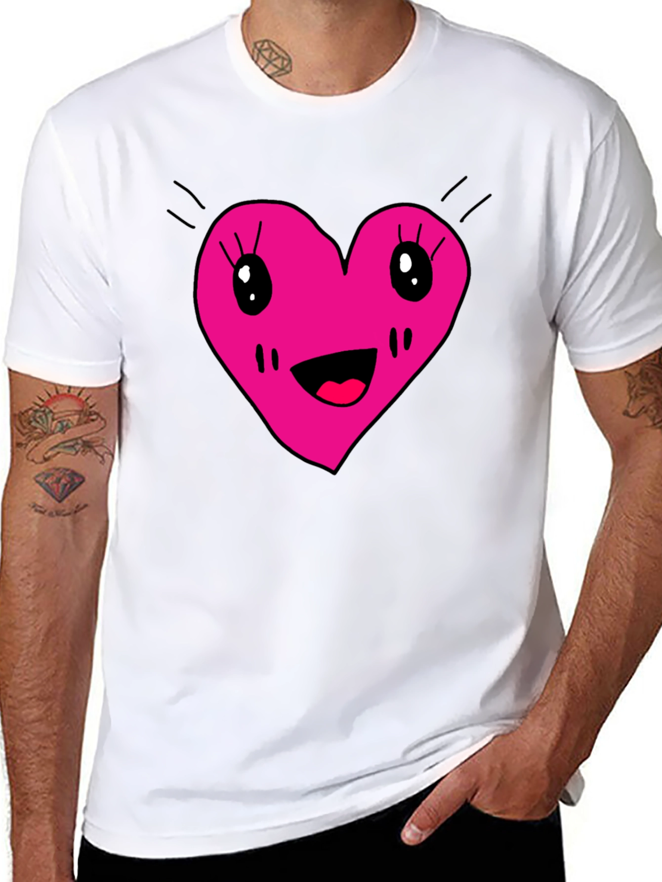 Cute Heart Face Graphic Tee - Black