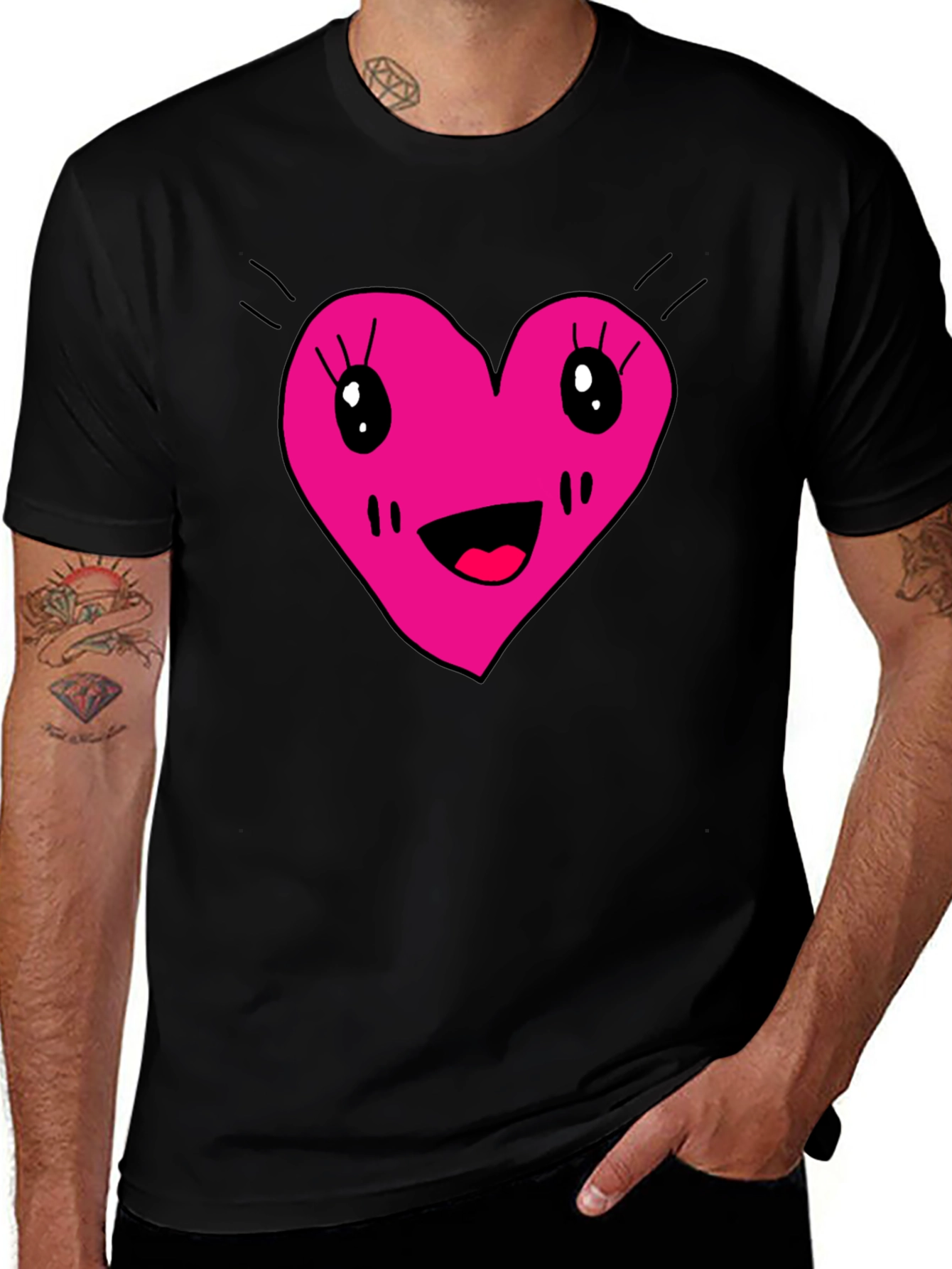 Cute Heart Face Graphic Tee - Black