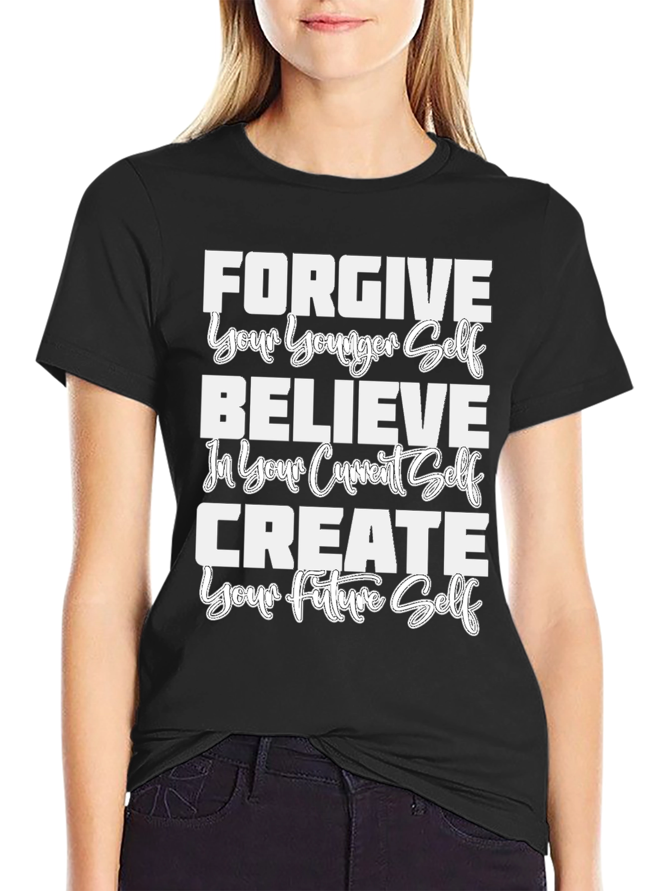 Forgive Believe Create Graphic Tee - Black