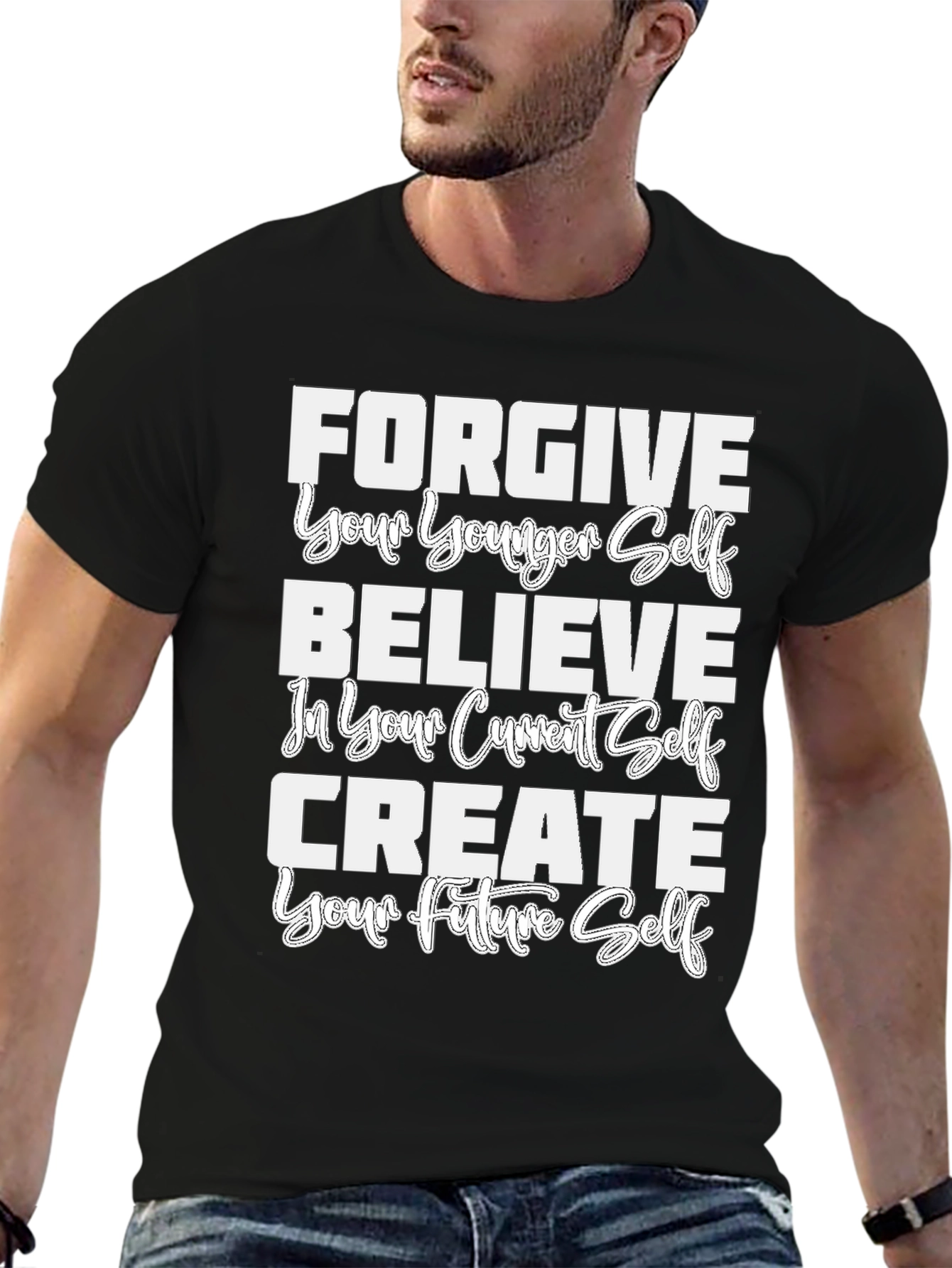 Forgive Believe Create Graphic Tee - Black