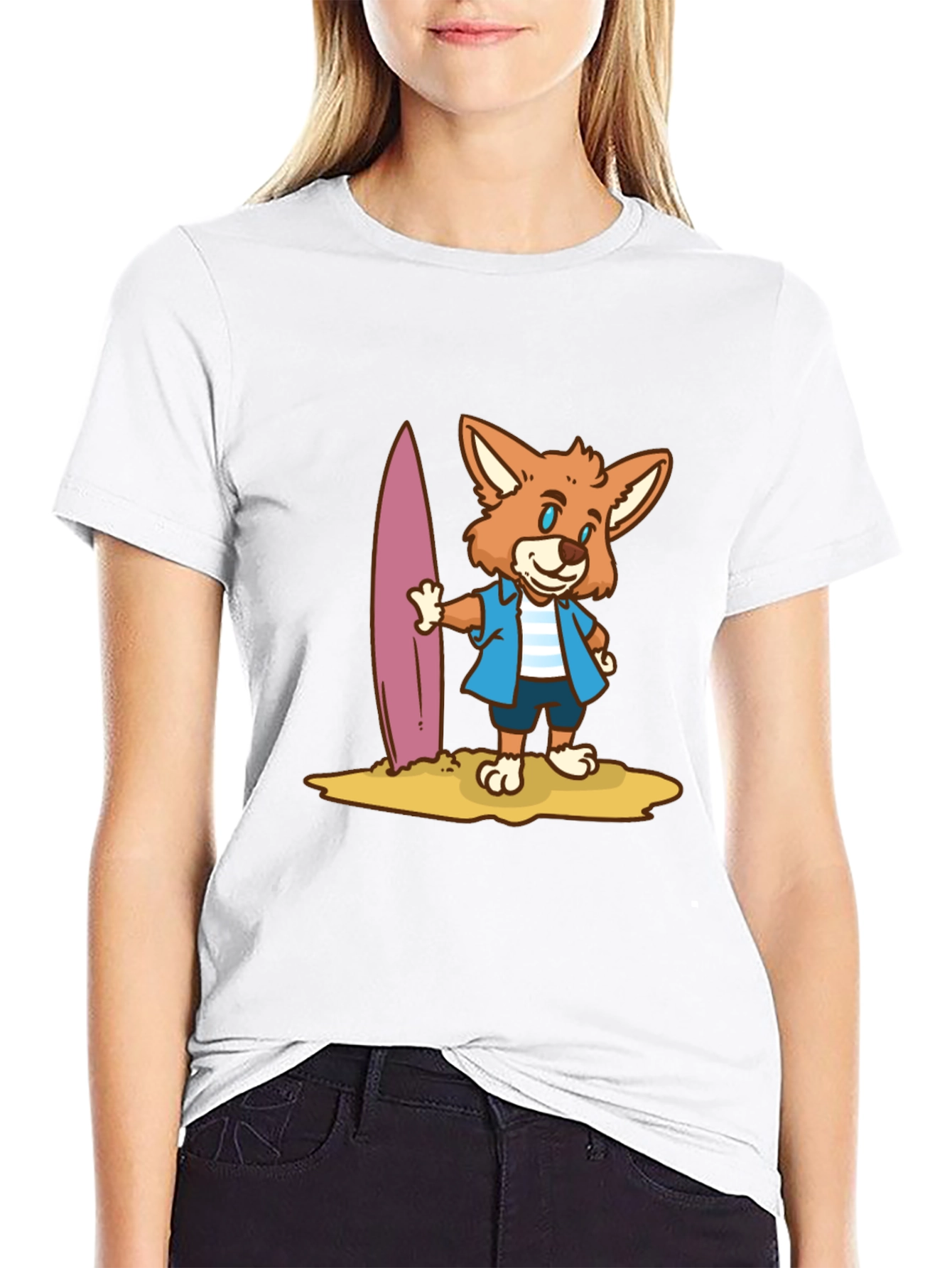 Surfer Fox Graphic T-Shirt - Black Cotton Tee