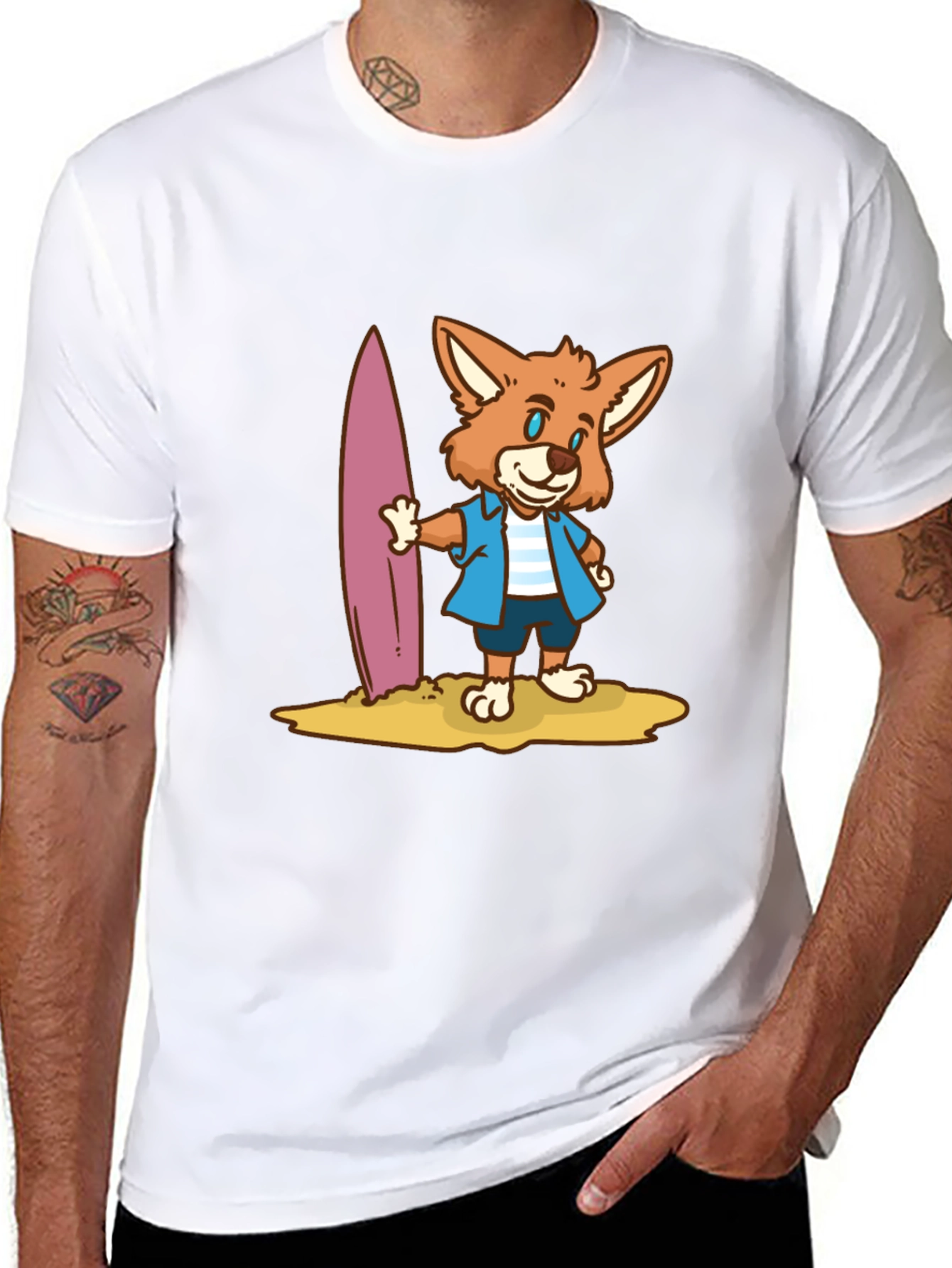 Surfer Fox Graphic T-Shirt - Black Cotton Tee