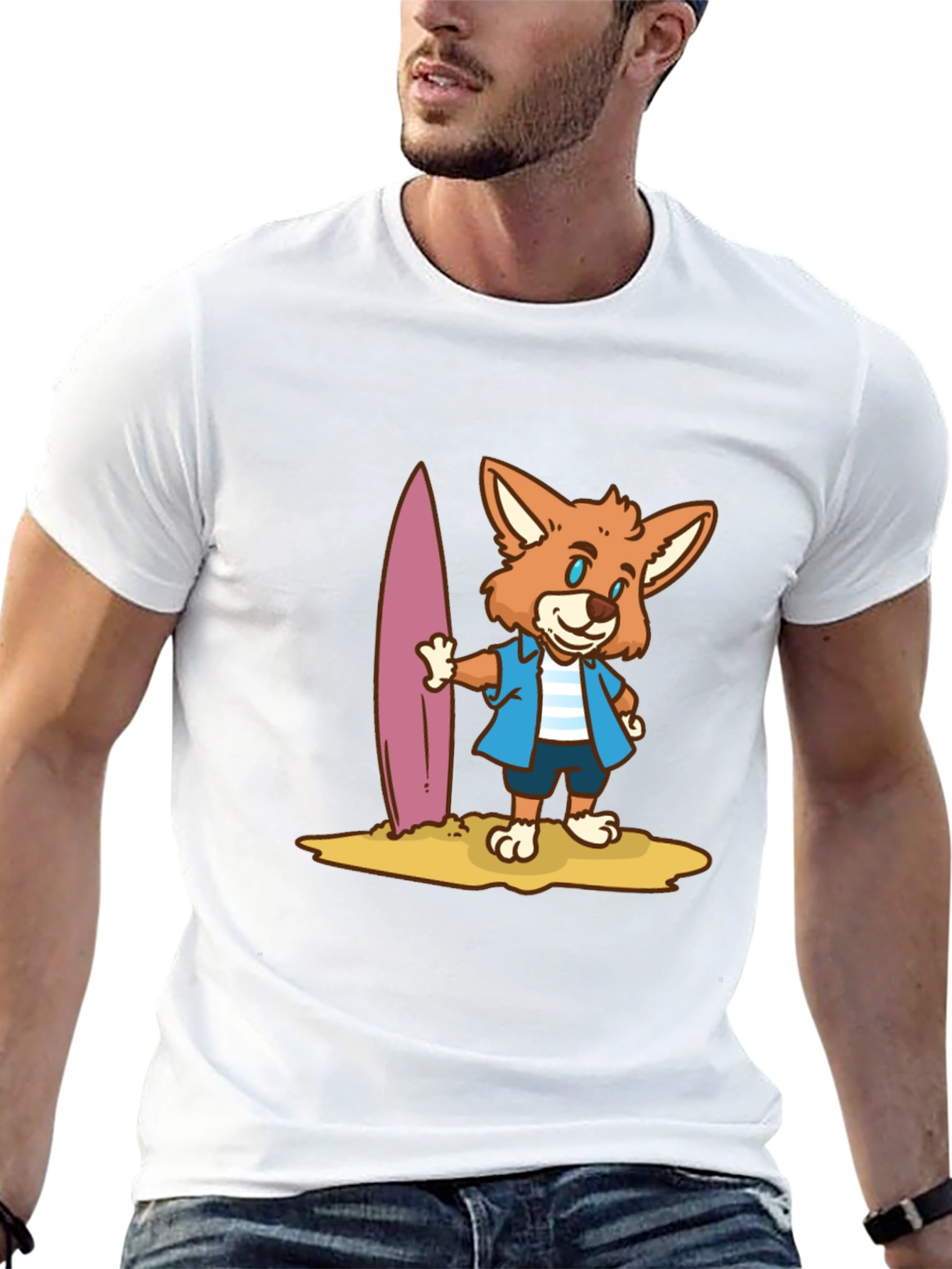Surfer Fox Graphic T-Shirt - Black Cotton Tee