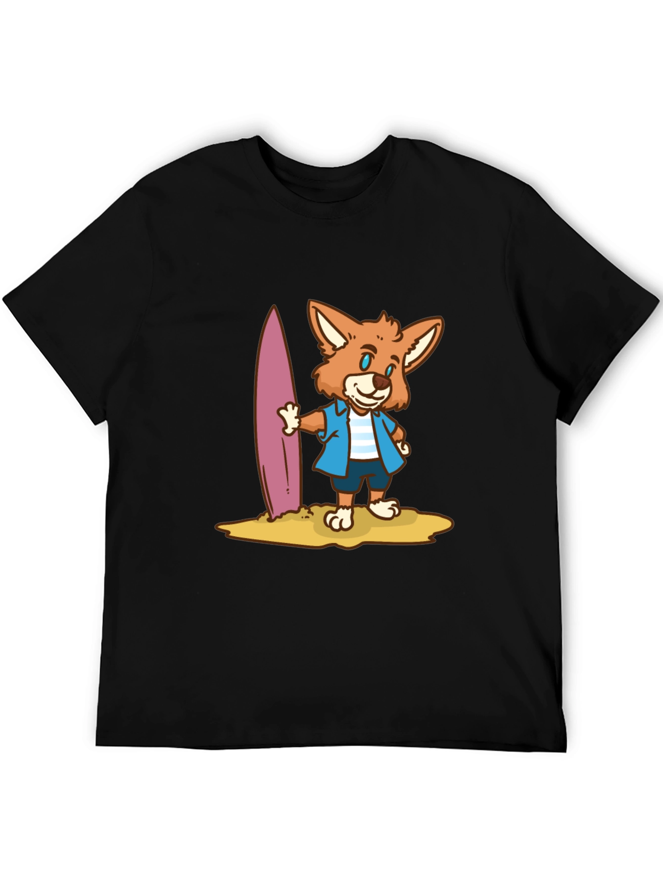 Surfer Fox Graphic T-Shirt - Black Cotton Tee