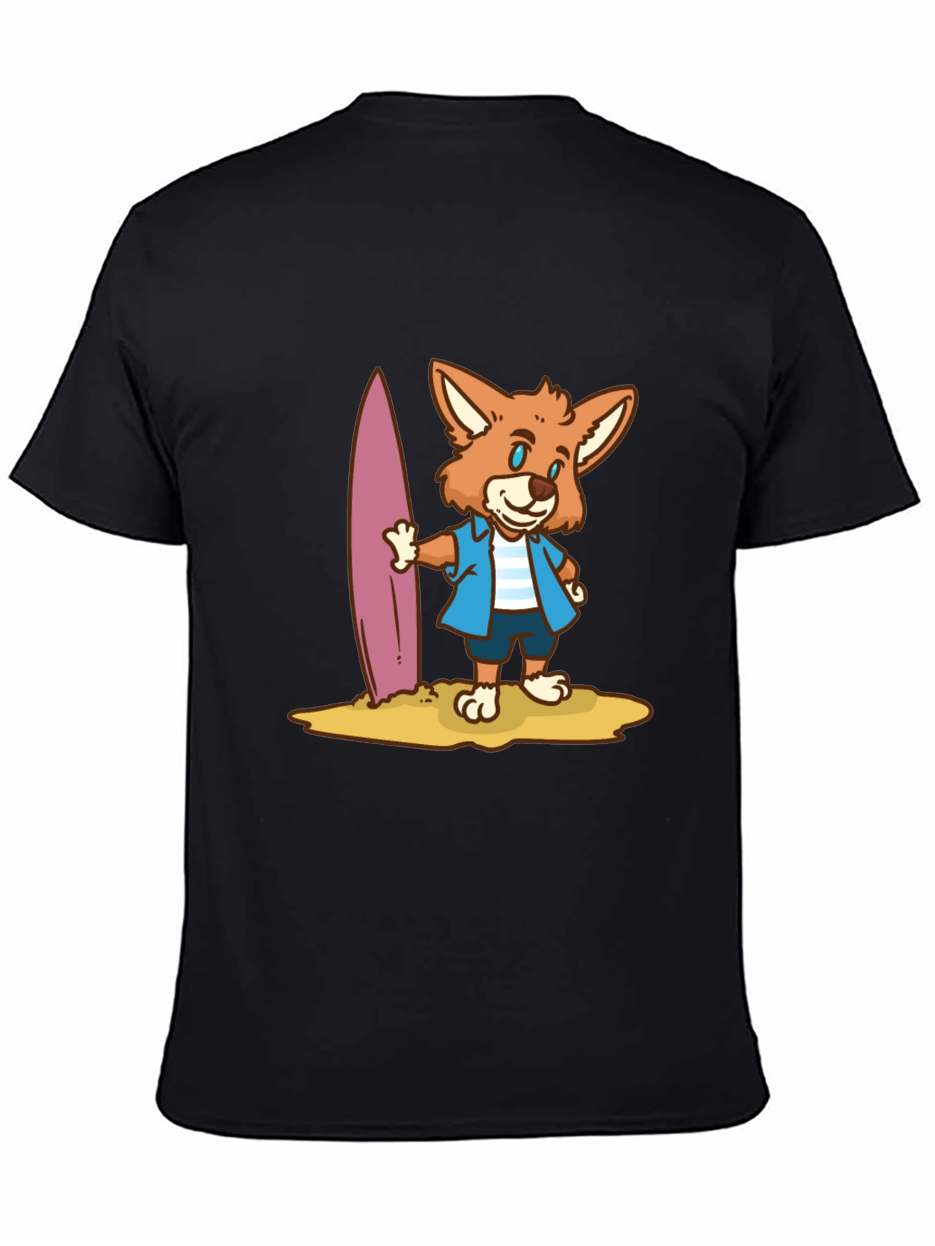 Surfer Fox Graphic T-Shirt - Black Cotton Tee