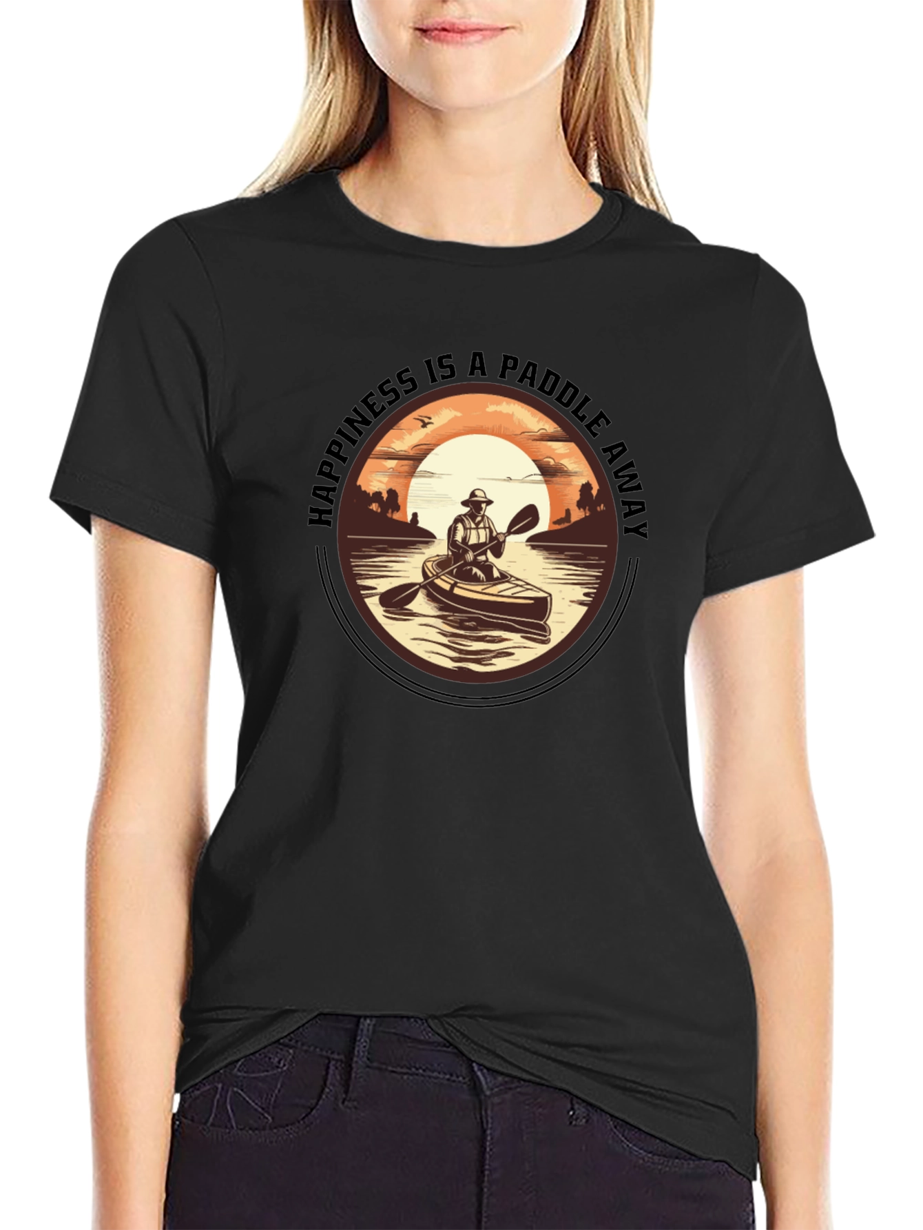 Happiness is a Paddle Away Black T-Shirt