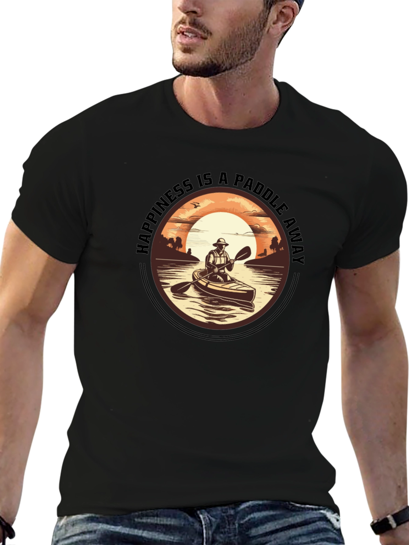 Happiness is a Paddle Away Black T-Shirt