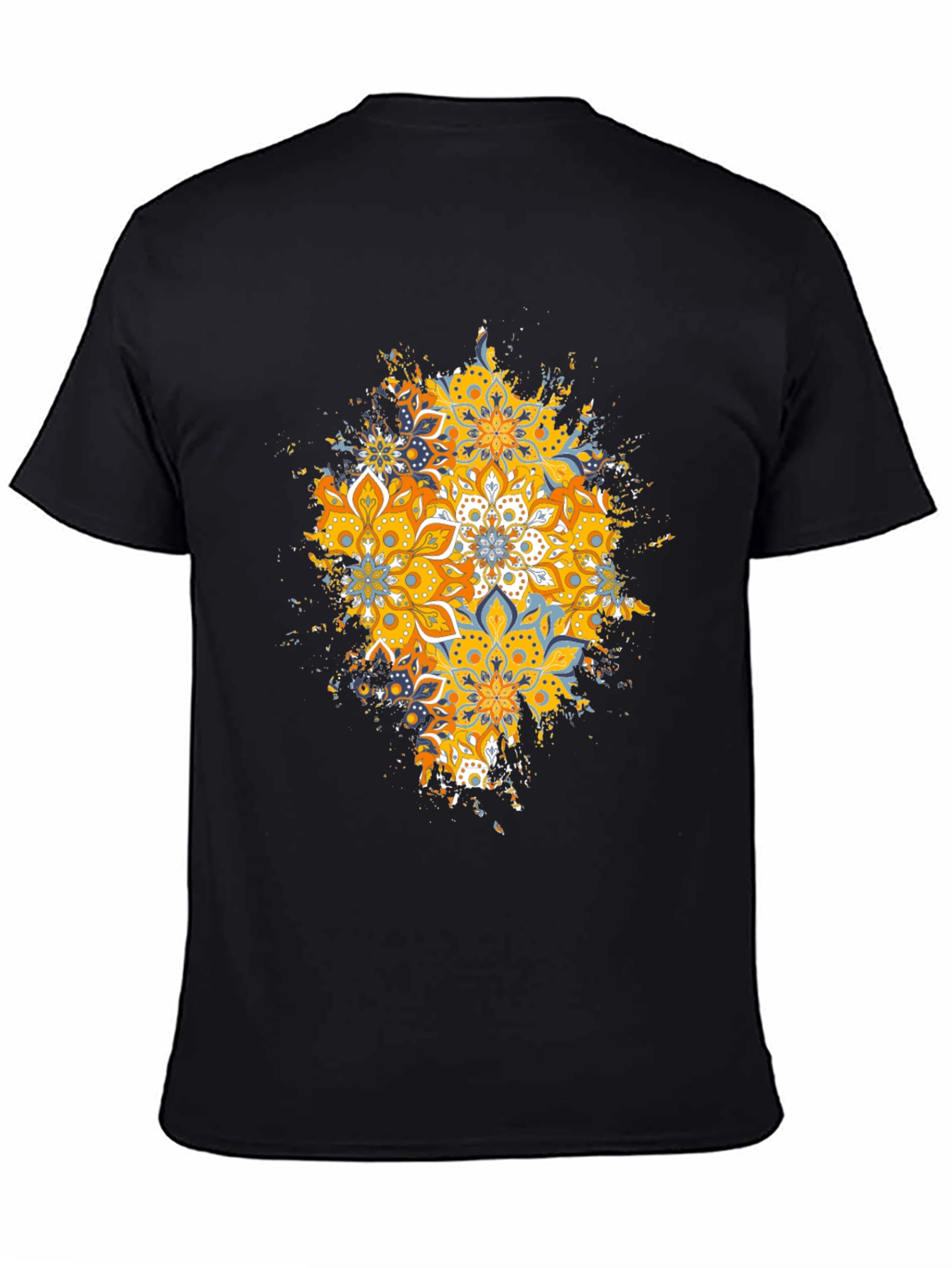 Mandala Splash Graphic Tee - Black Cotton T-Shirt