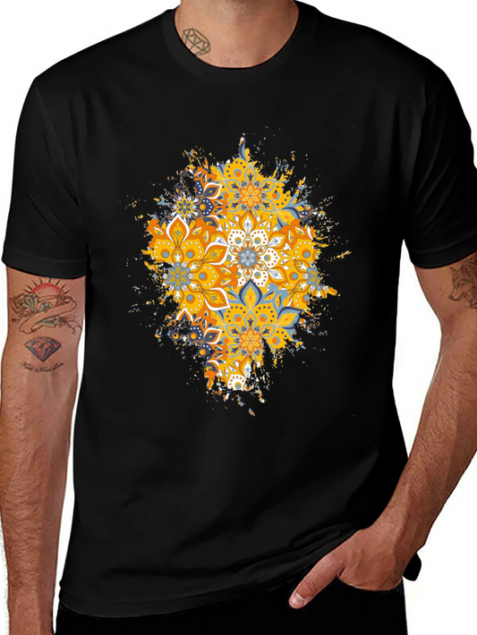 Mandala Splash Graphic Tee - Black Cotton T-Shirt
