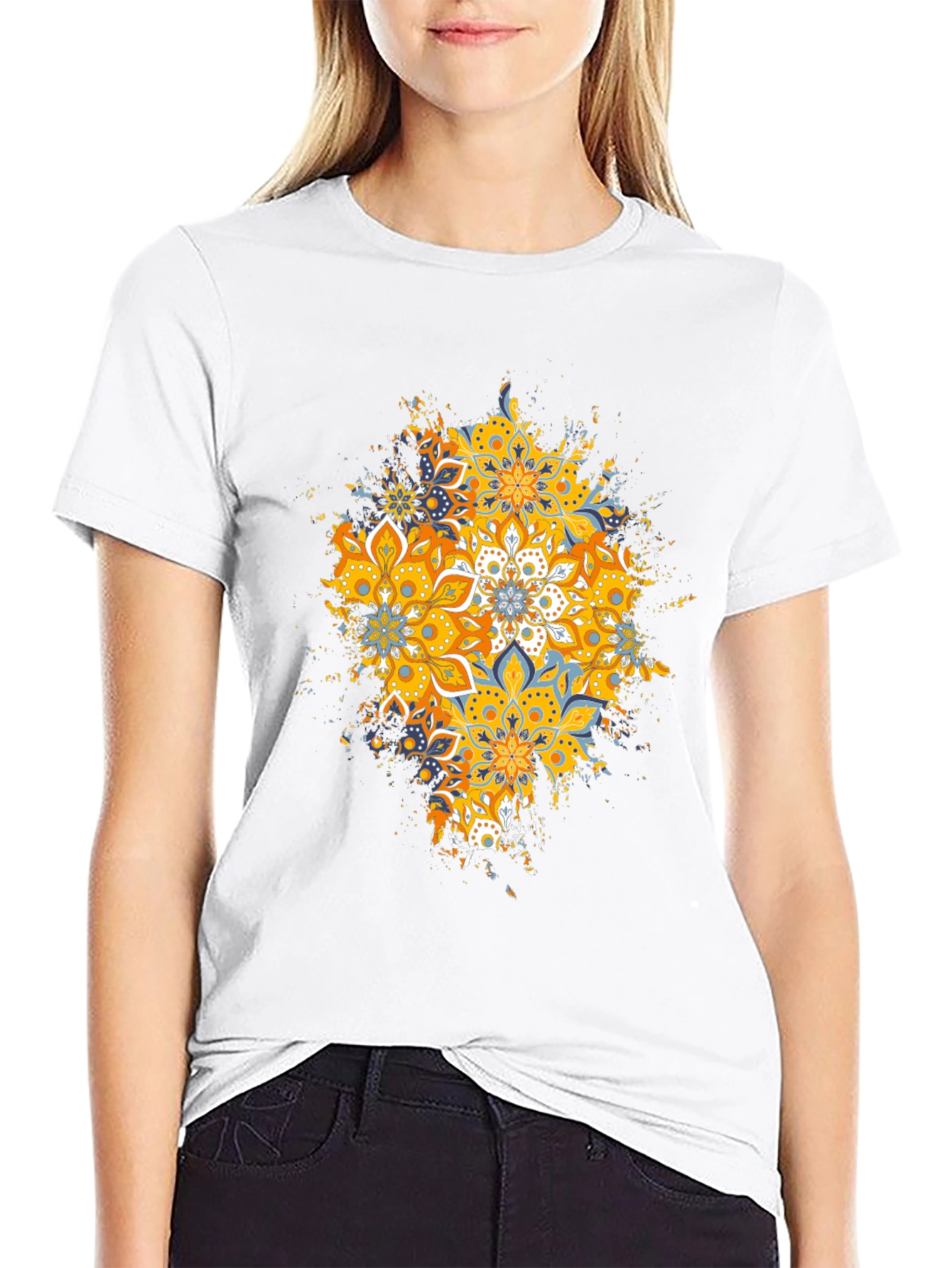Mandala Splash Graphic Tee - Black Cotton T-Shirt