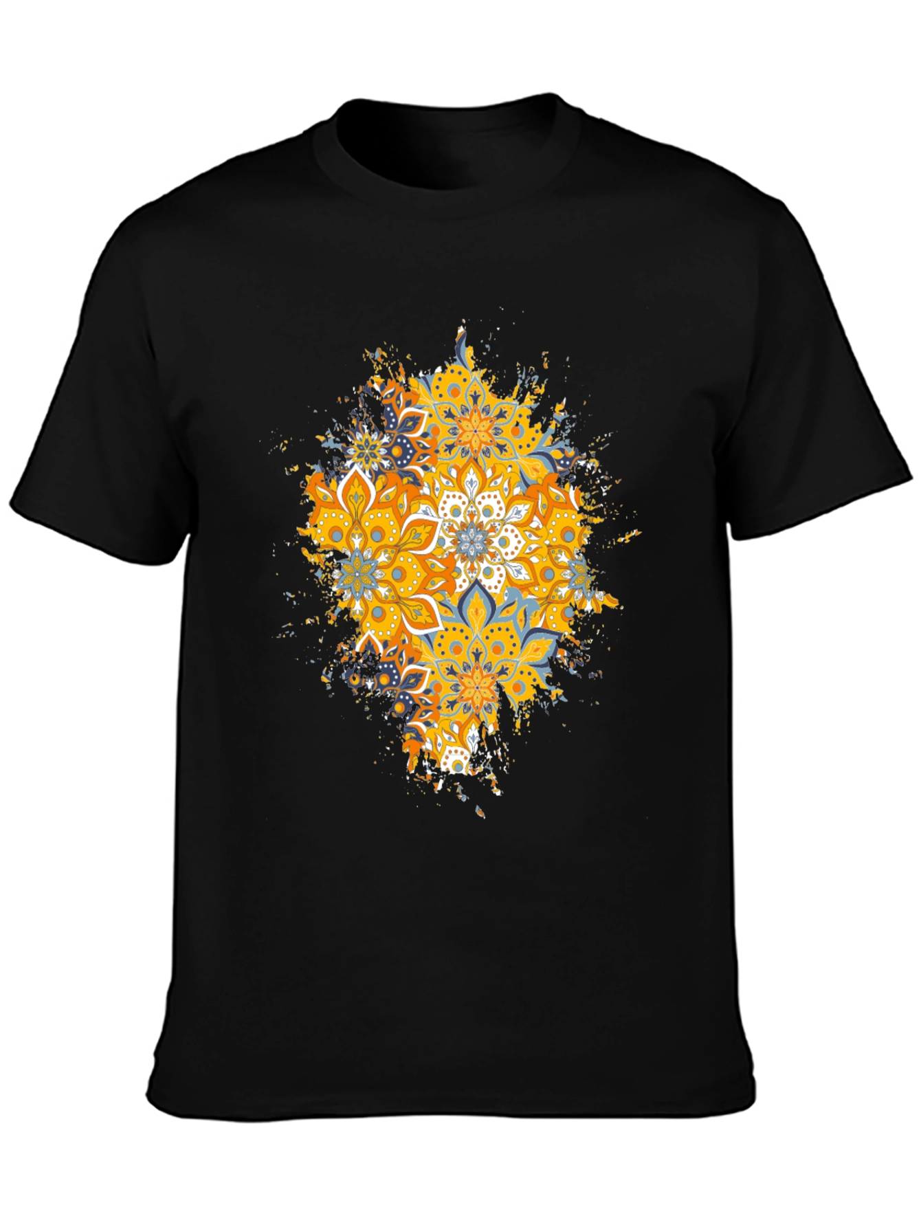 Mandala Splash Graphic Tee - Black Cotton T-Shirt