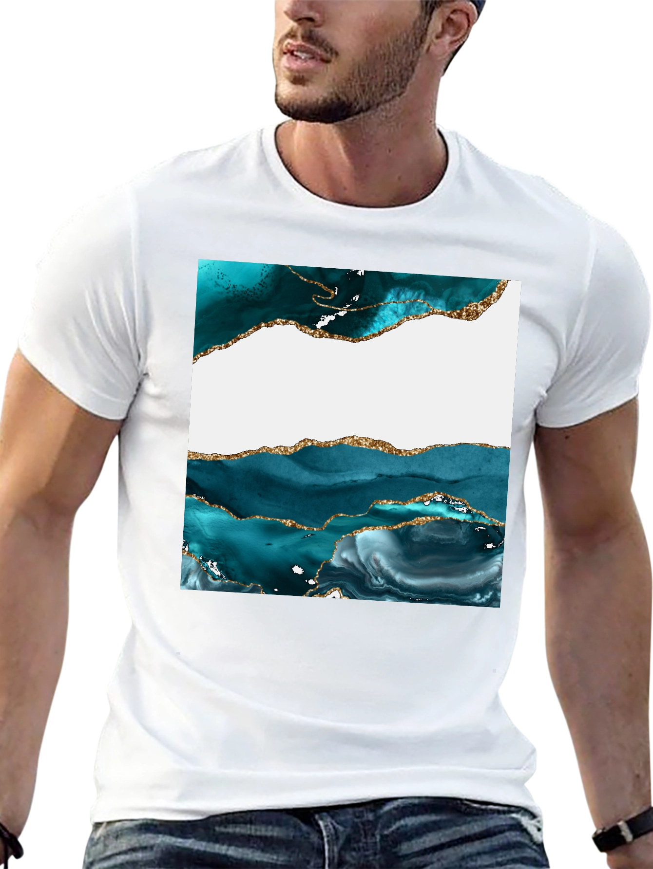 Abstract Teal & Gold Art T-Shirt