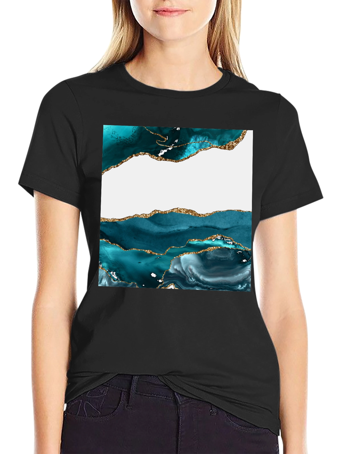 Abstract Teal & Gold Art T-Shirt