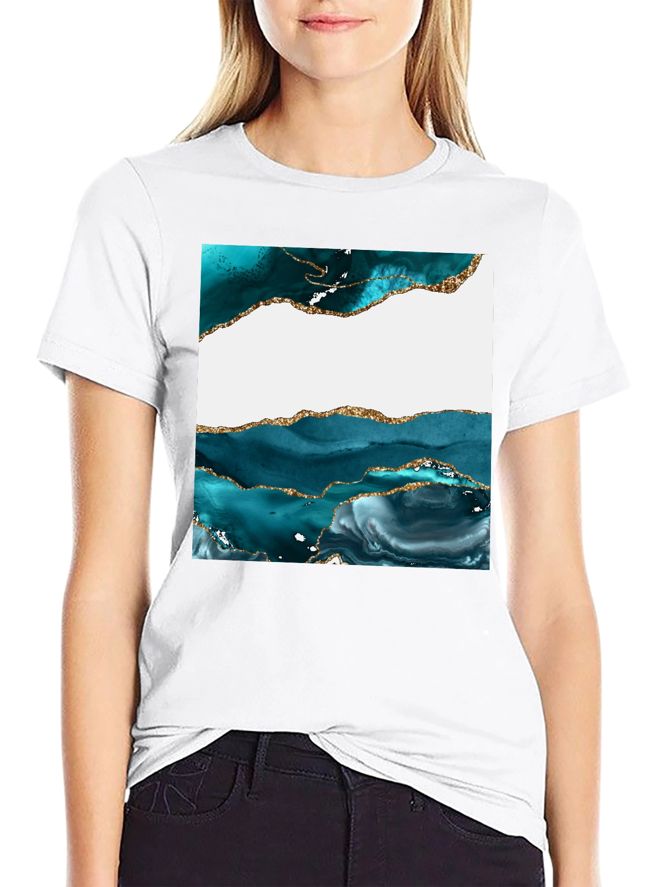 Abstract Teal & Gold Art T-Shirt