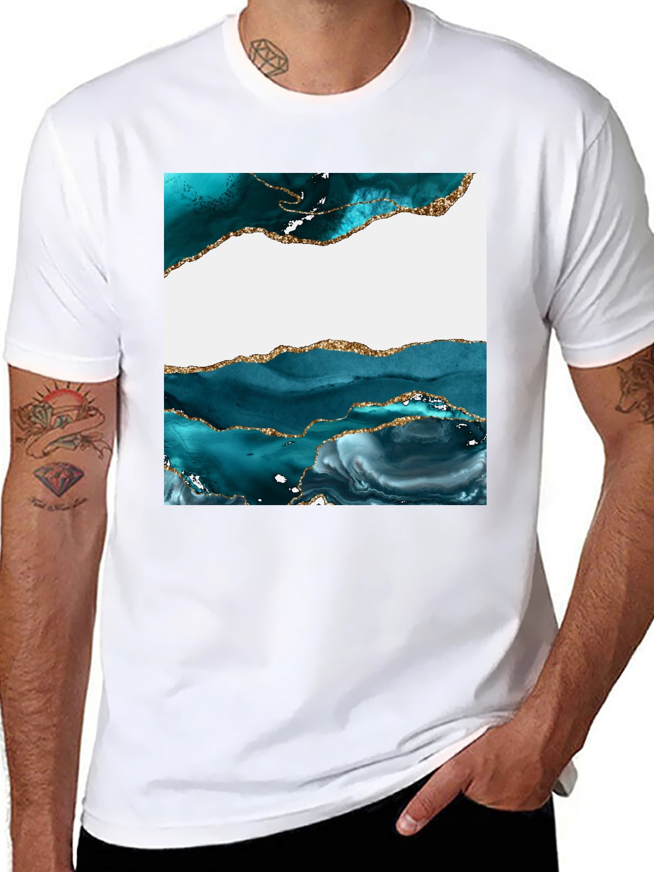 Abstract Teal & Gold Art T-Shirt