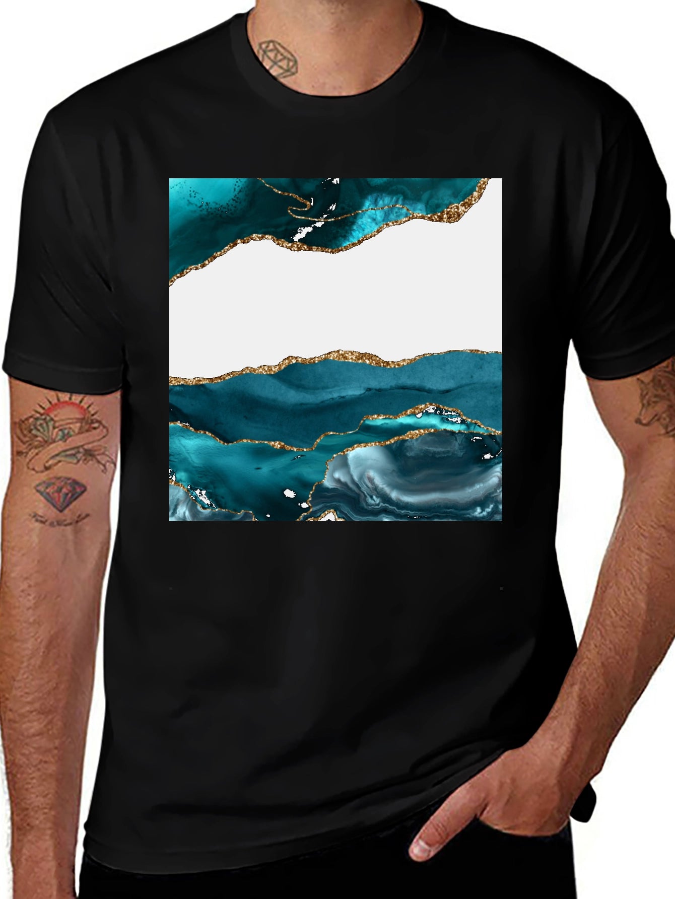 Abstract Teal & Gold Art T-Shirt