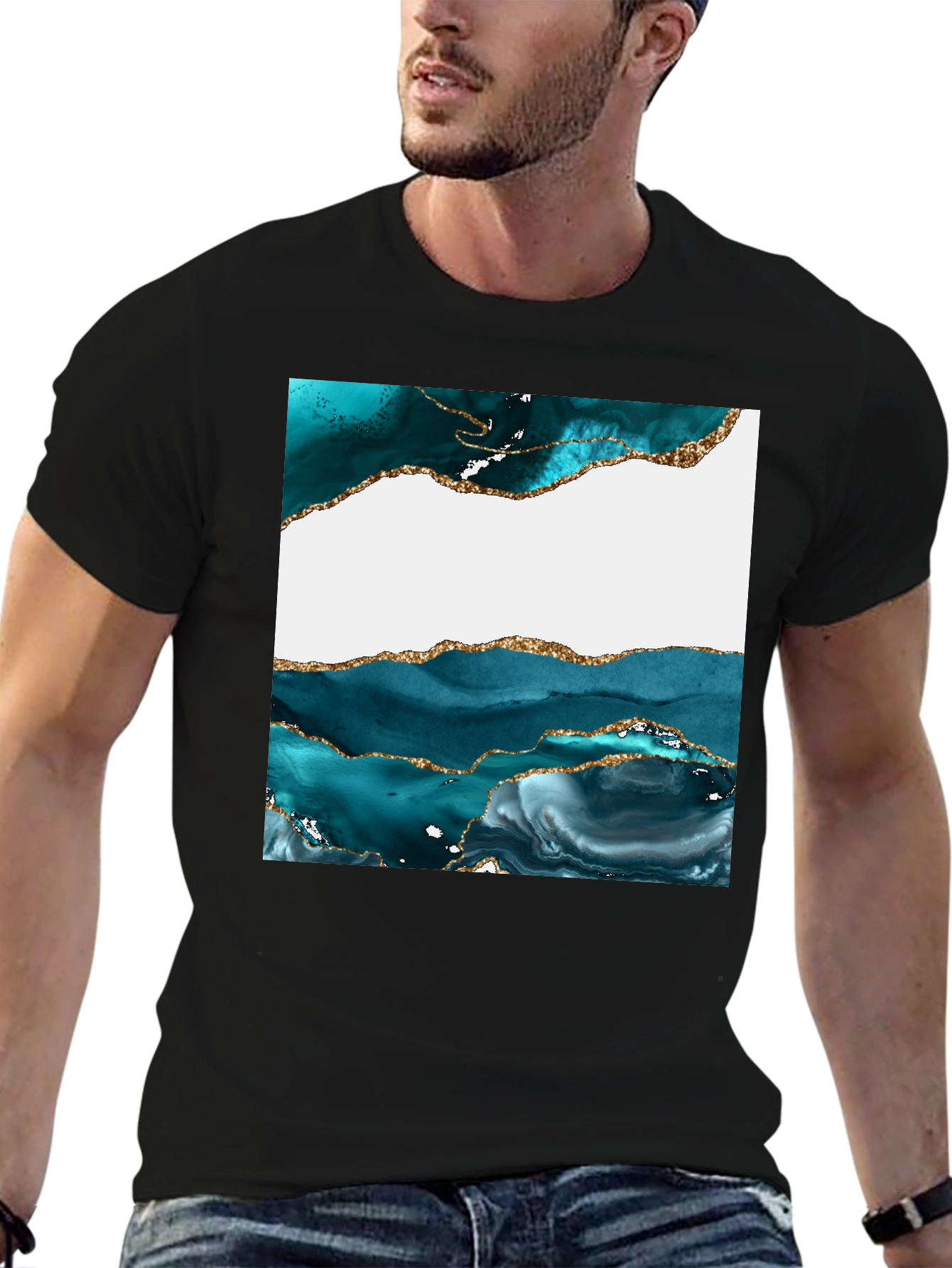 Abstract Teal & Gold Art T-Shirt