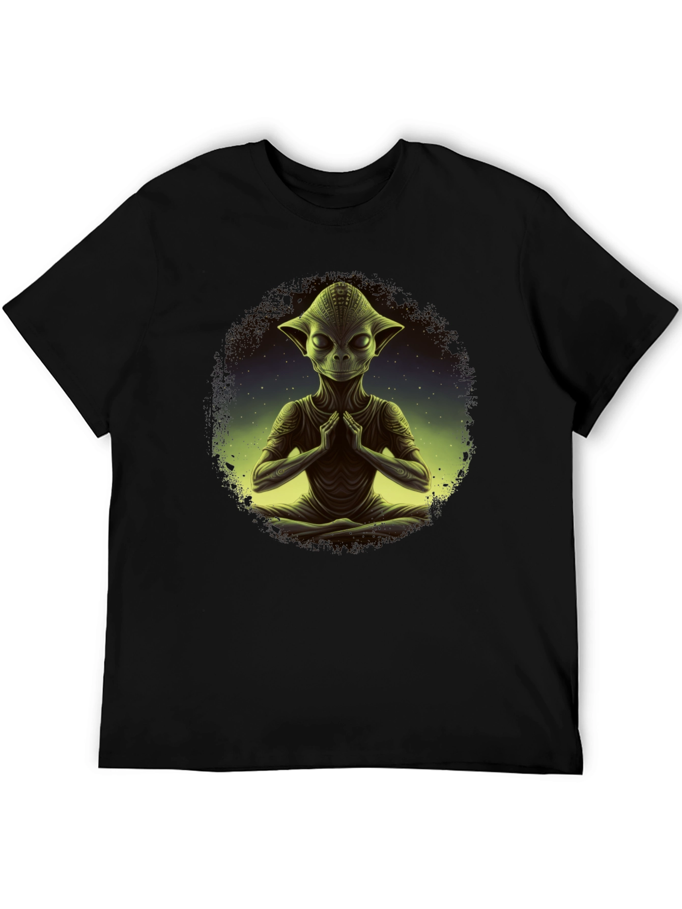Meditating Alien T-Shirt - Cosmic Zen Design