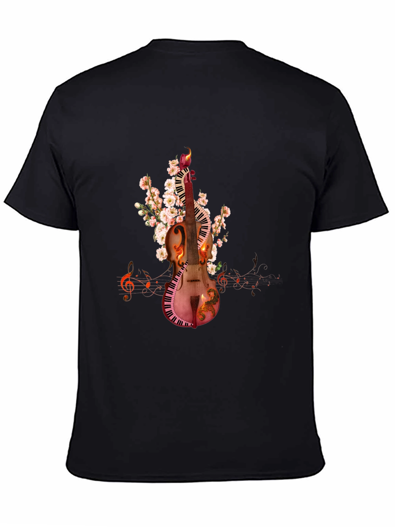Musical Harmony T-Shirt: Violin & Keyboard Design