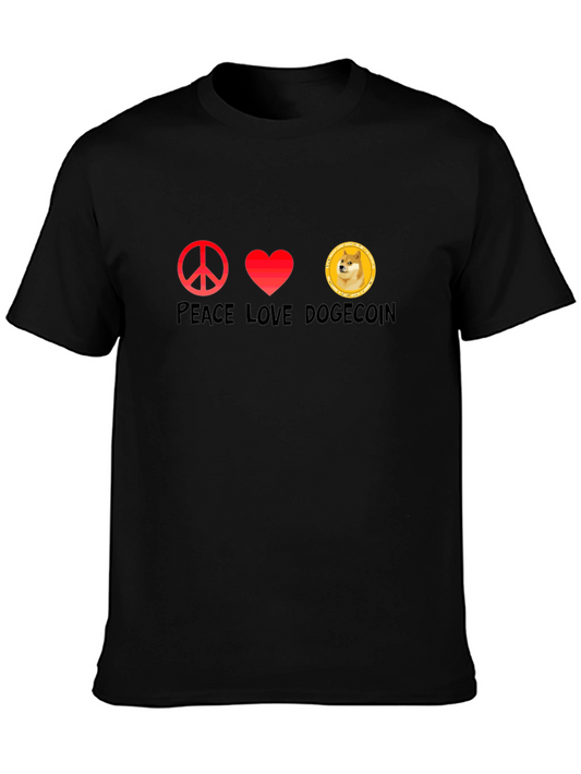 Peace Love Dogecoin Black T-Shirt