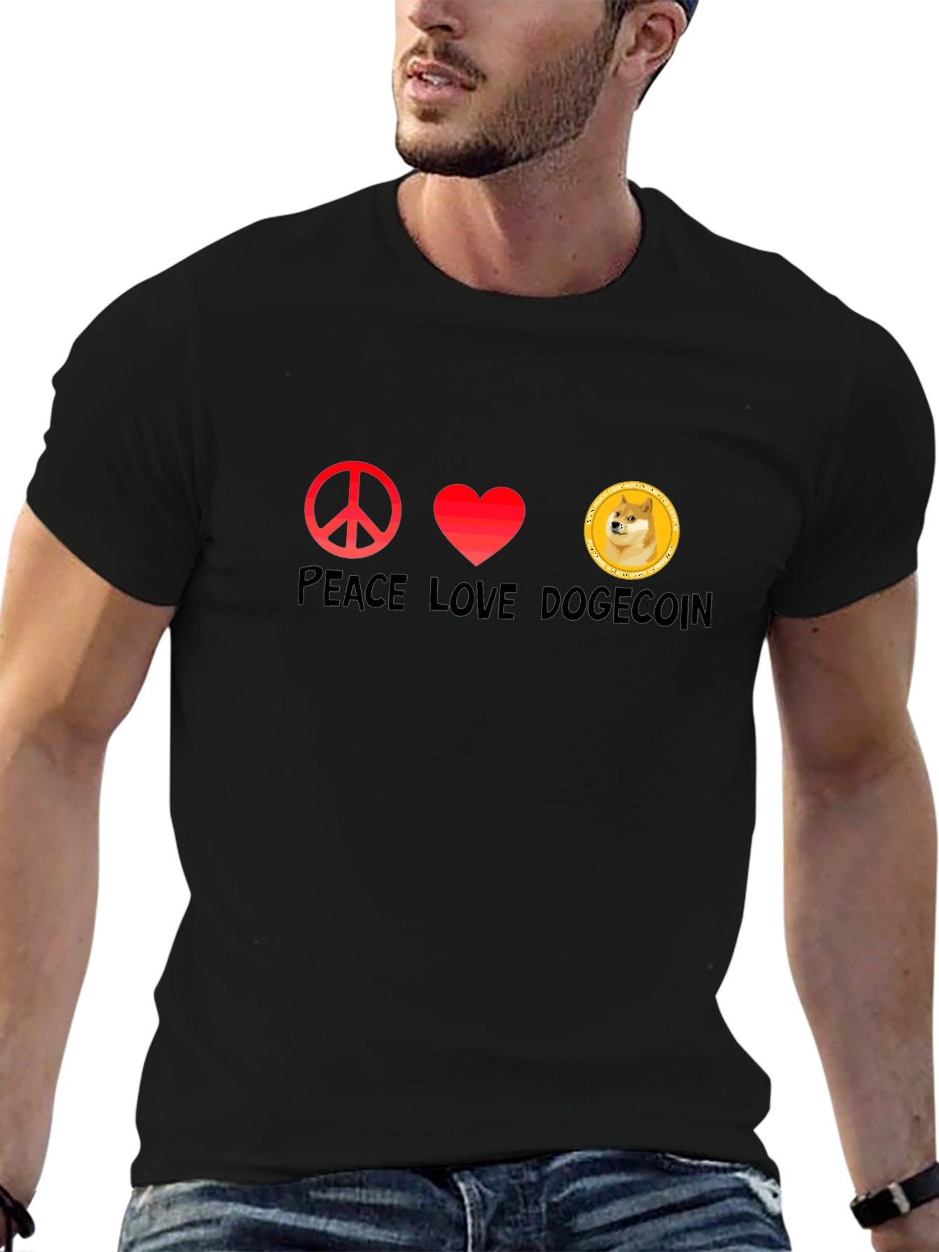 Peace Love Dogecoin Black T-Shirt