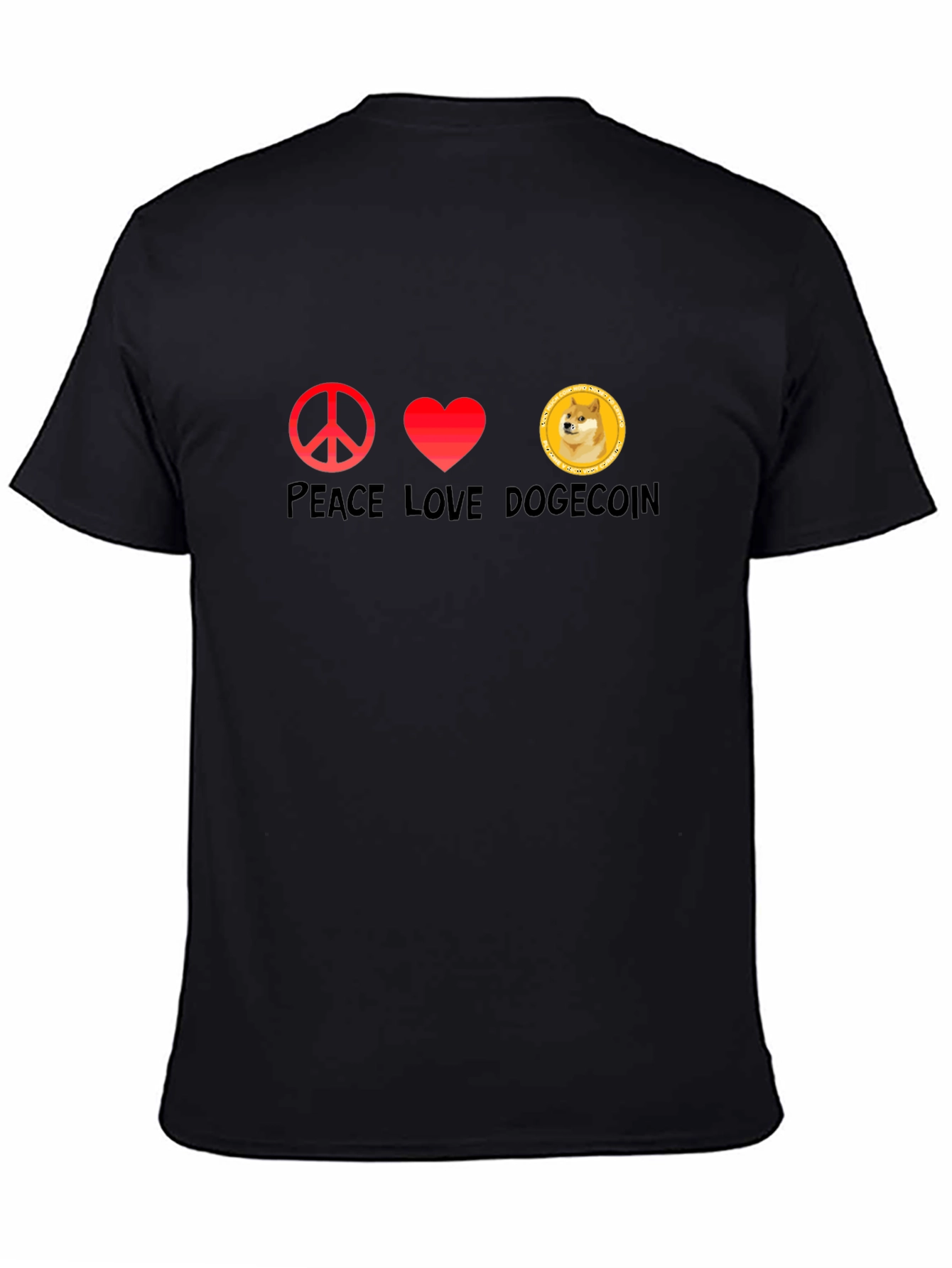 Peace Love Dogecoin Black T-Shirt