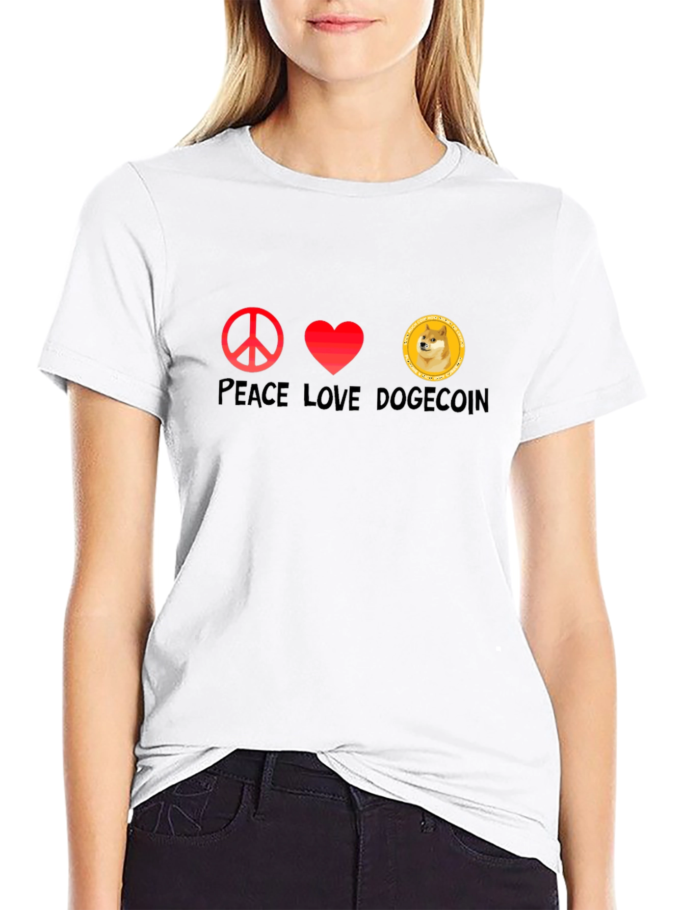 Peace Love Dogecoin Black T-Shirt