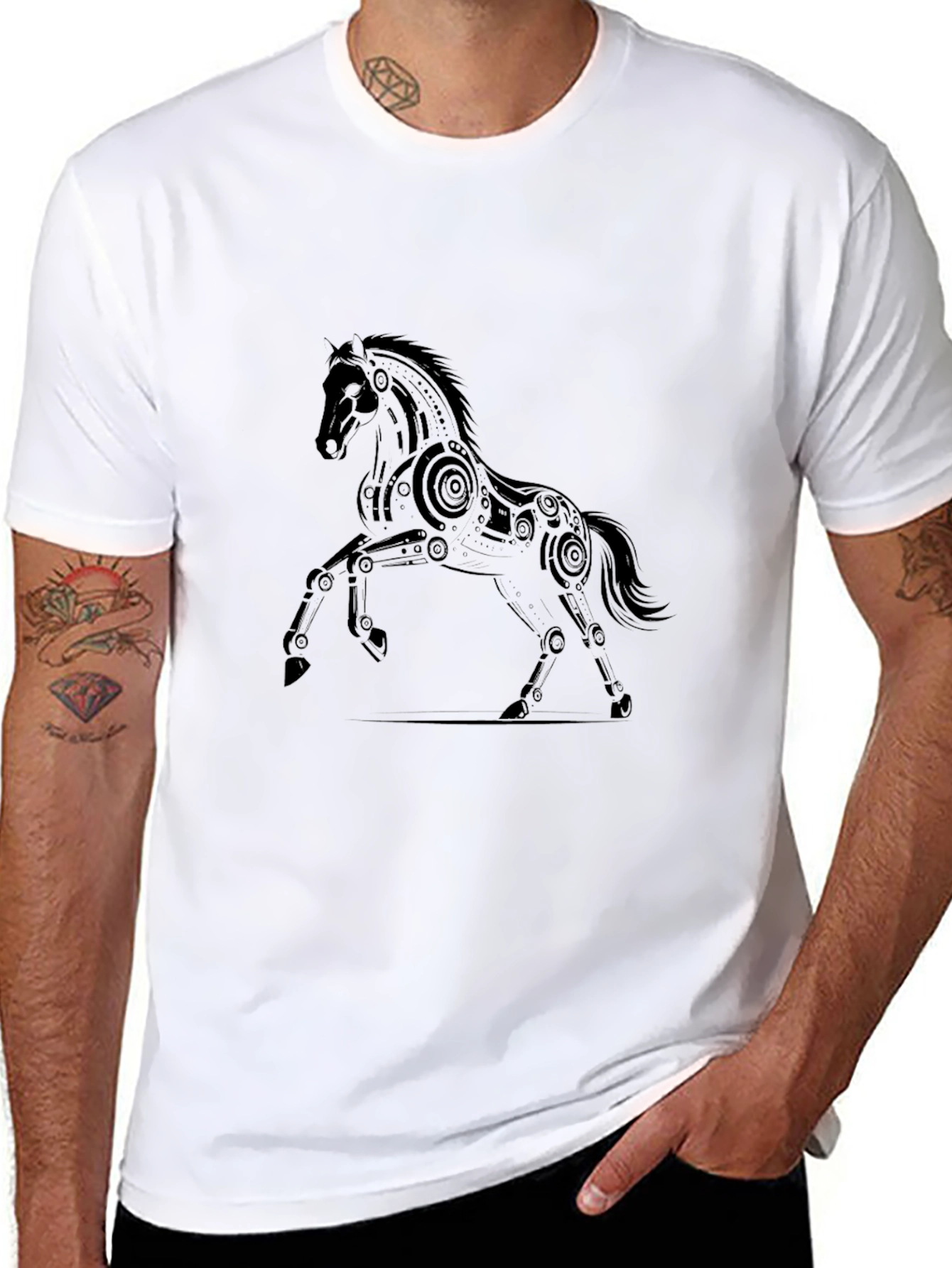 Mens Black Horse Graphic Tee