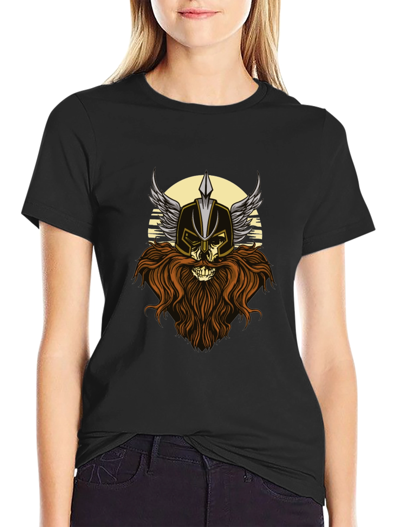 Viking Skull Graphic T-Shirt - Black