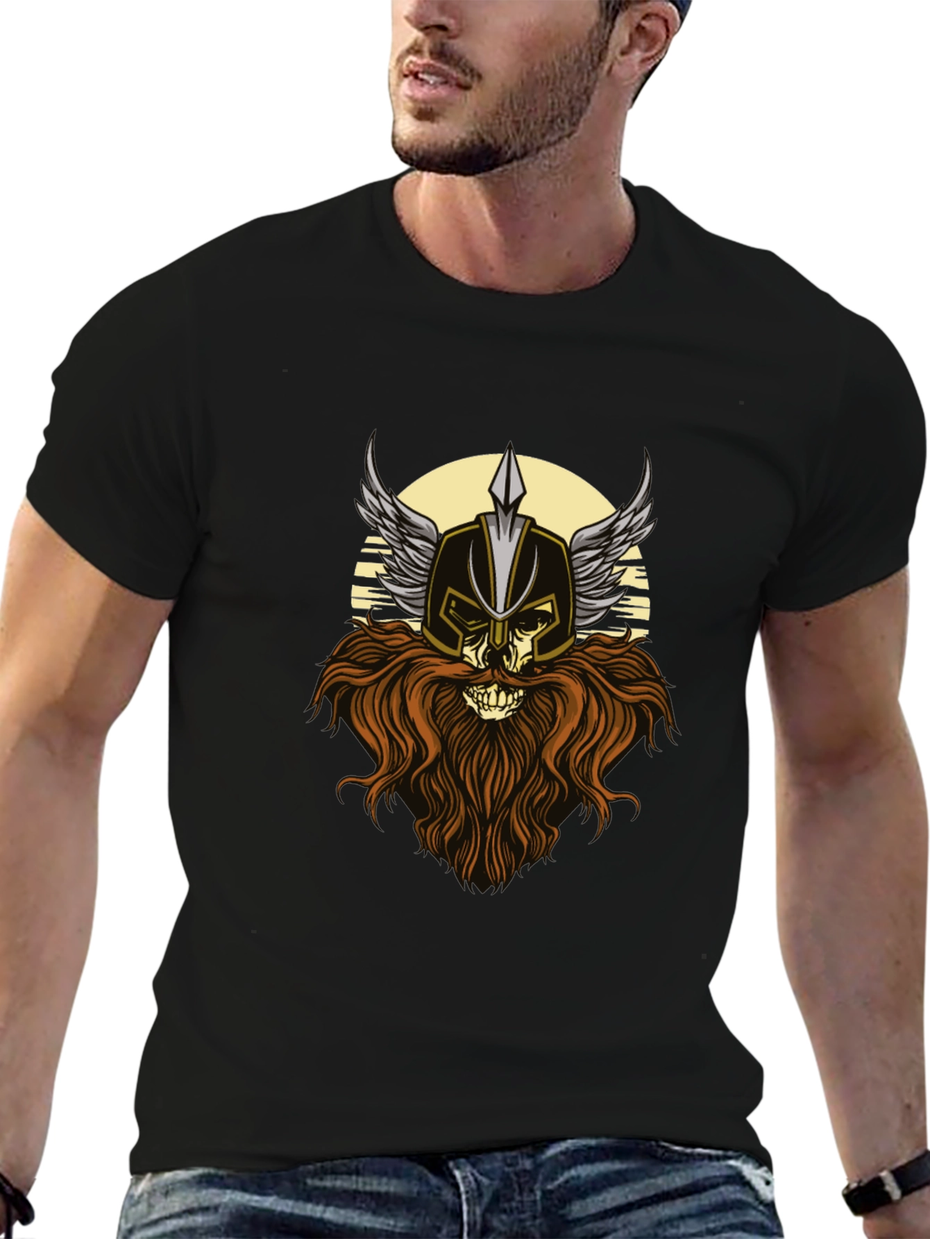 Viking Skull Graphic T-Shirt - Black