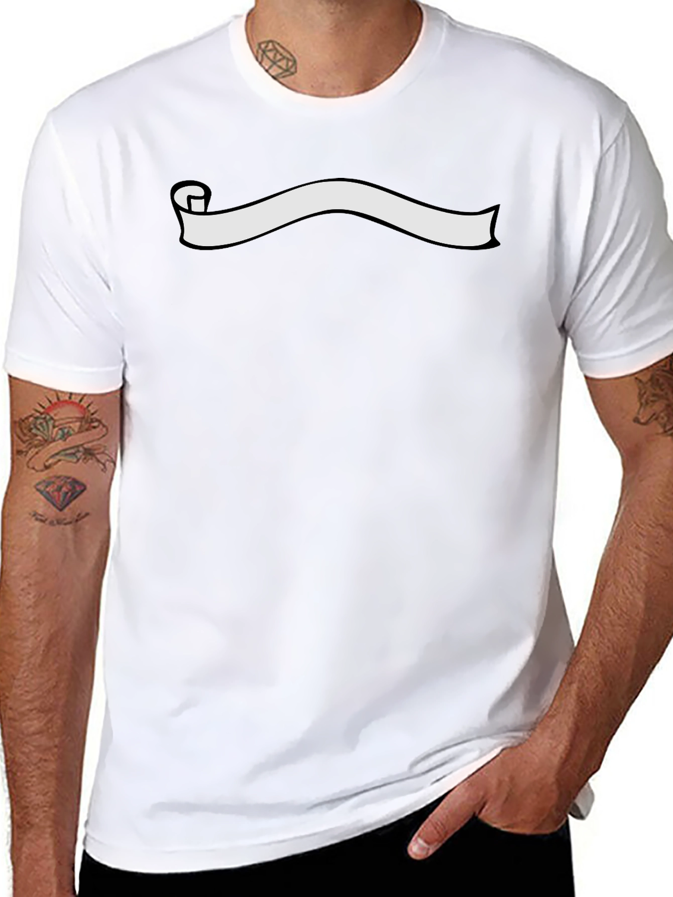 Mens Black Graphic Tee - Ribbon Scroll Design