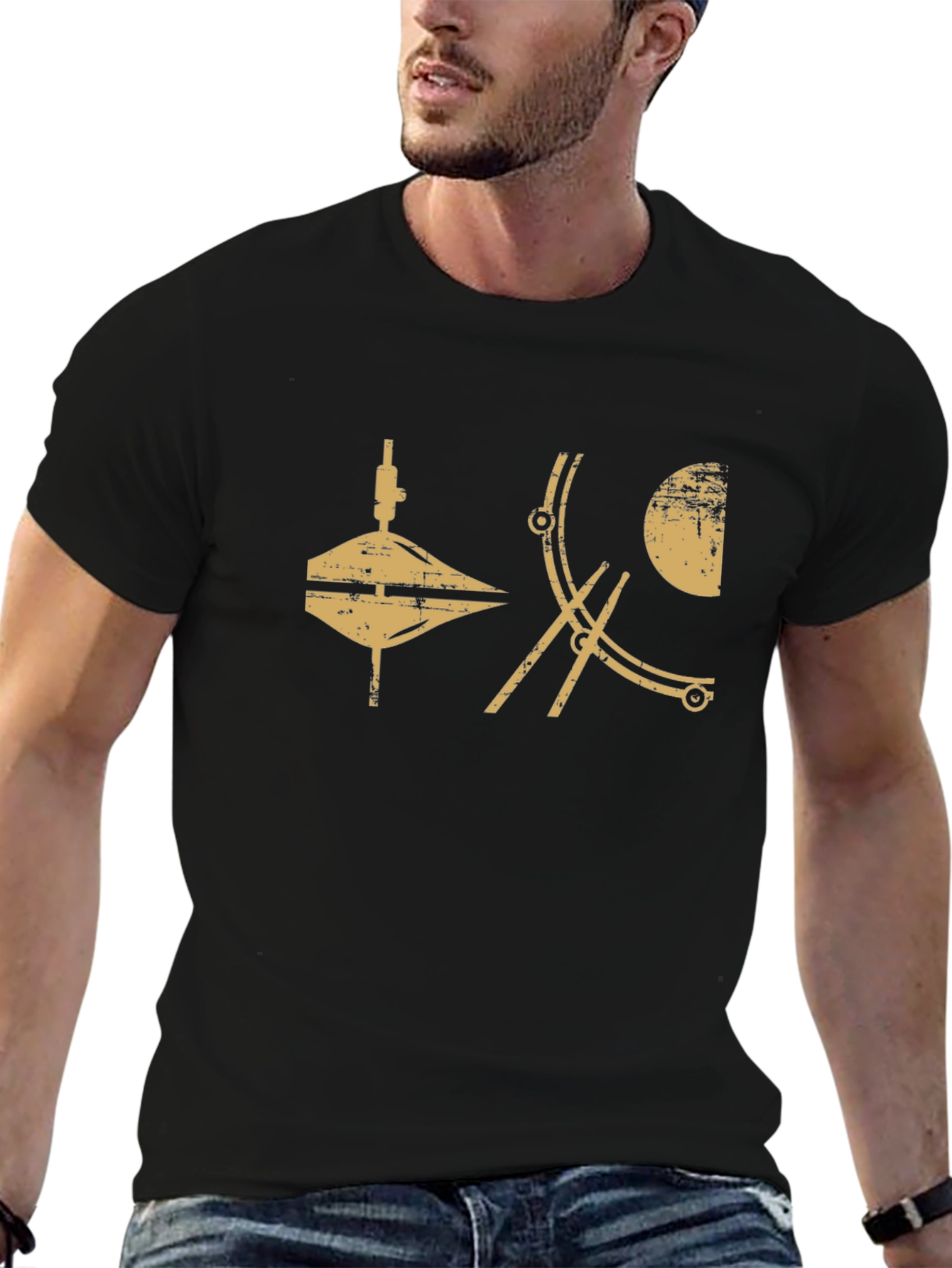 Geometric Graphic Print Black T-Shirt