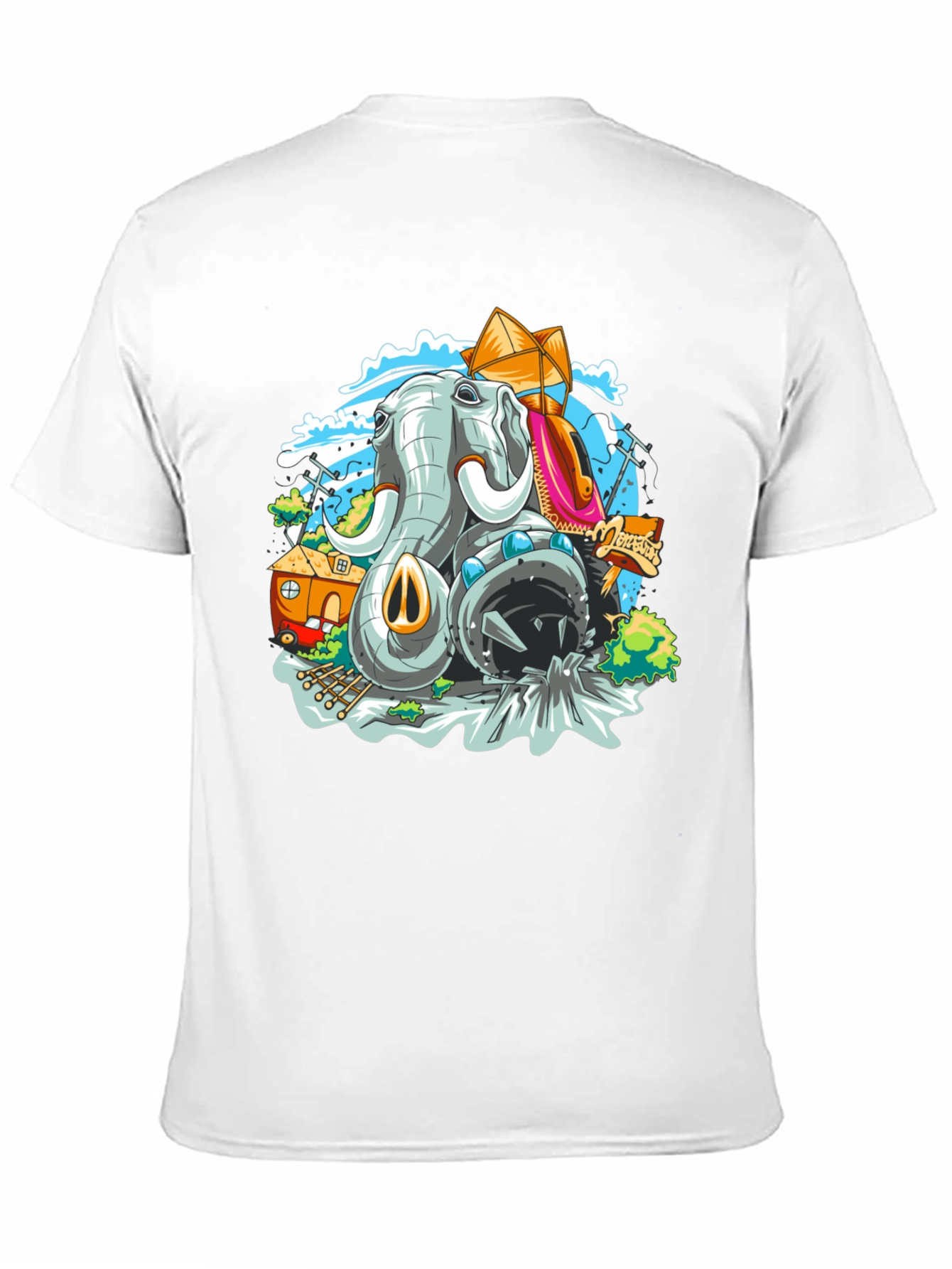Elephant Cartoon Graphic Black T-Shirt