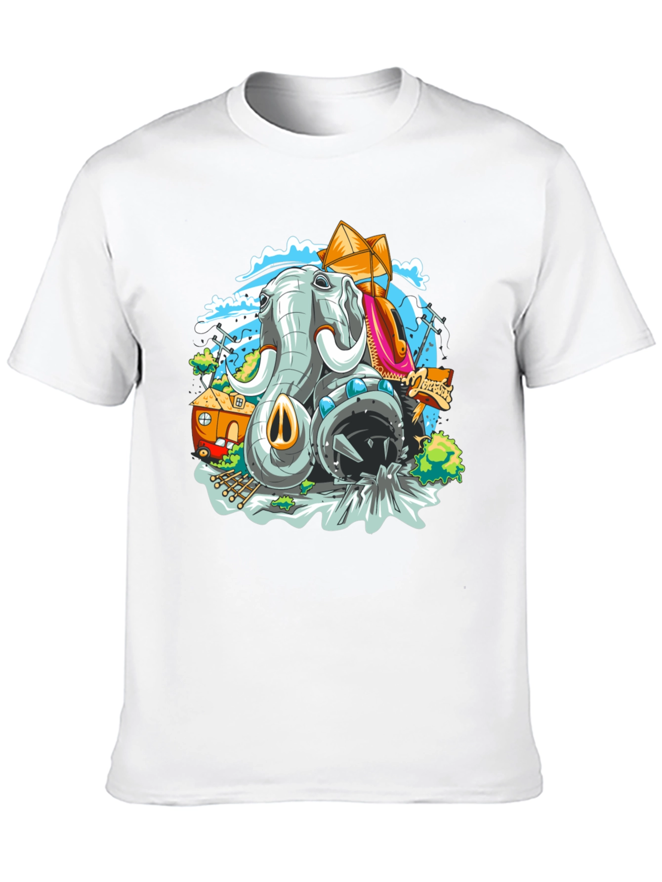 Elephant Cartoon Graphic Black T-Shirt