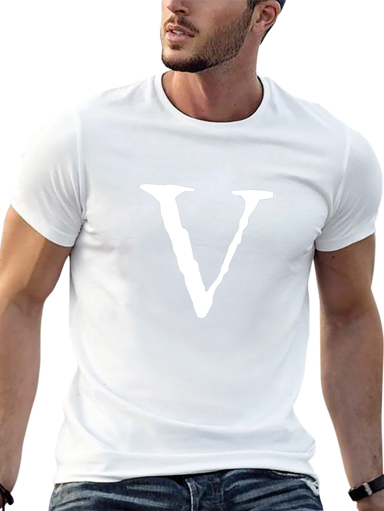 Black Tee with White V Graphic
