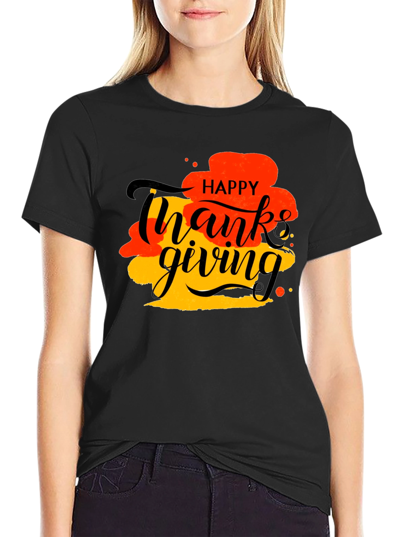Happy Thanksgiving Graphic Tee - Black