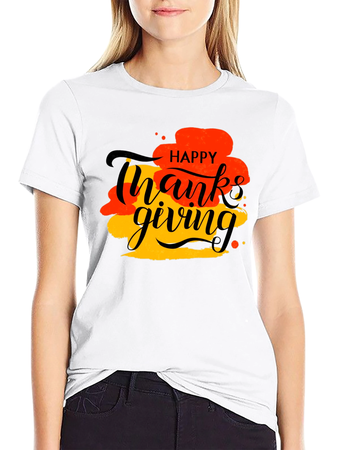 Happy Thanksgiving Graphic Tee - Black
