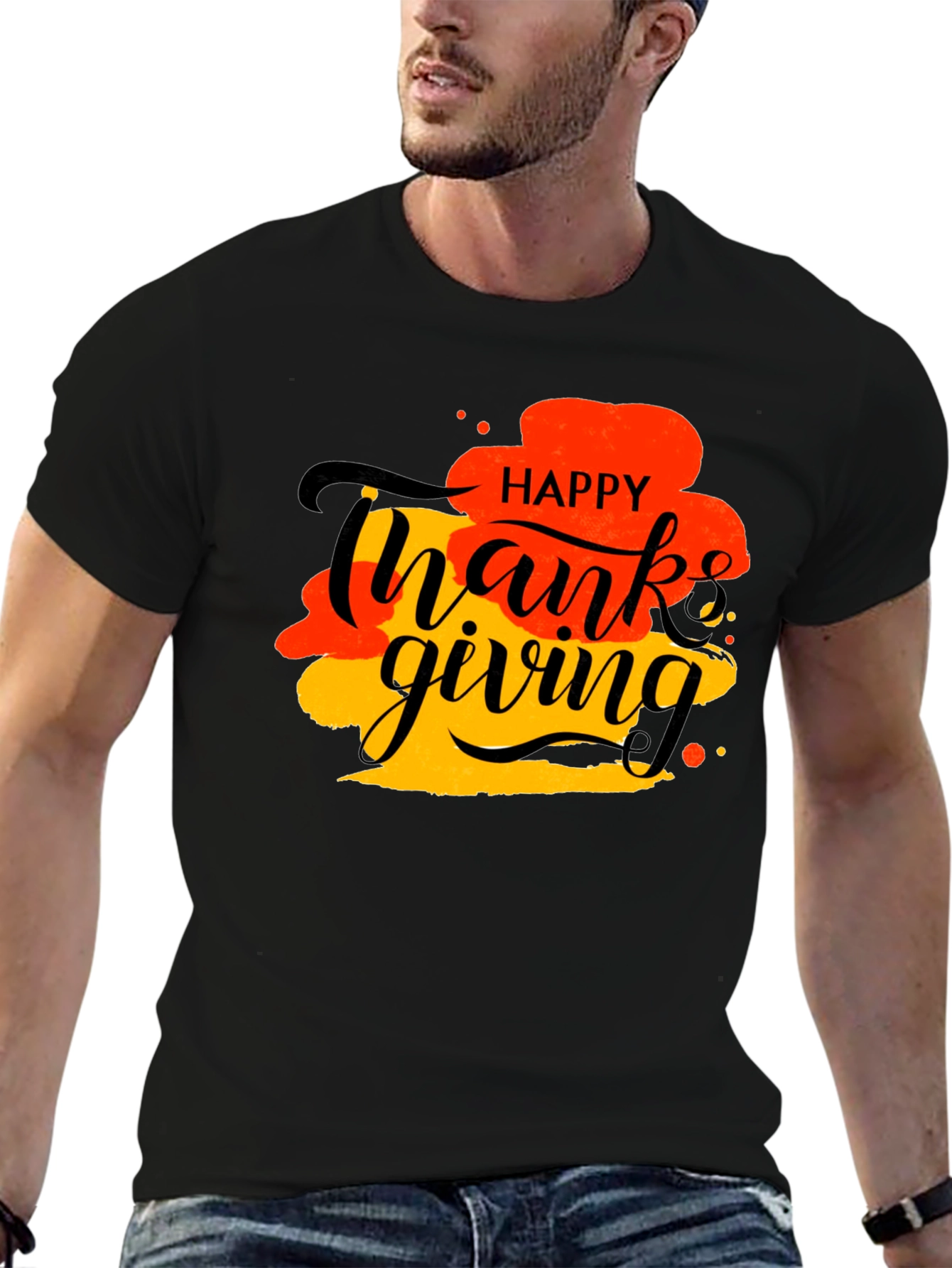 Happy Thanksgiving Graphic Tee - Black