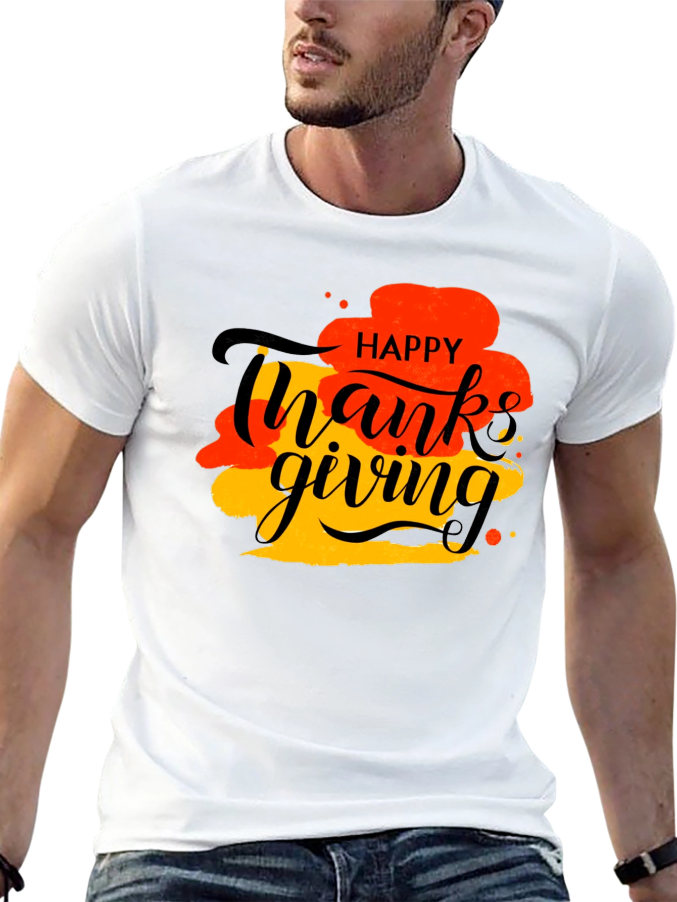 Happy Thanksgiving Graphic Tee - Black