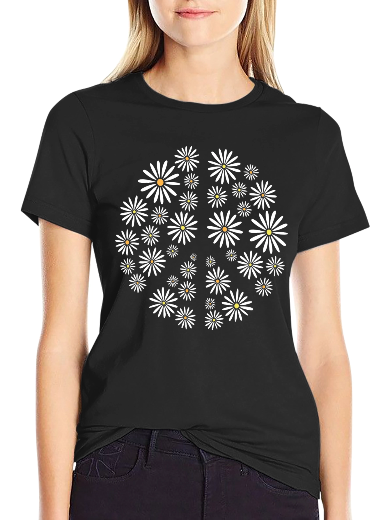 Daisy Circle Graphic T-Shirt - Black Cotton Tee