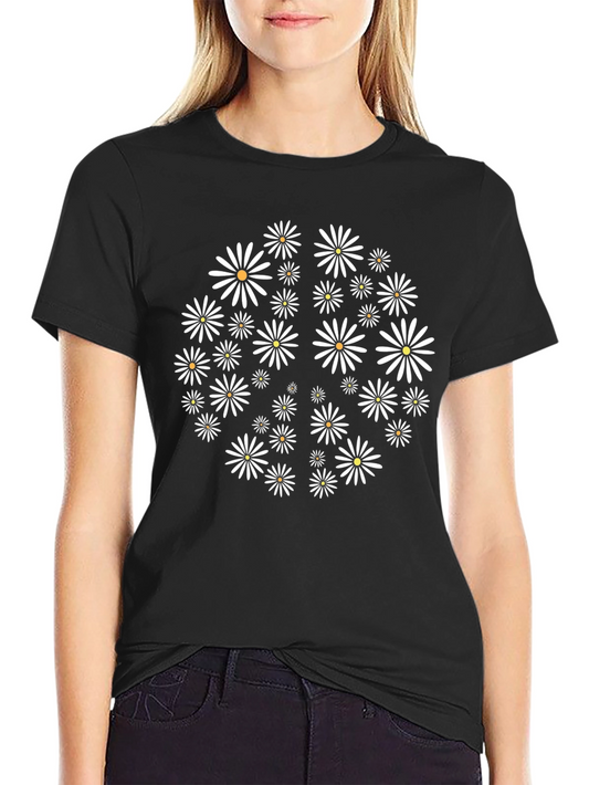 Daisy Circle Graphic T-Shirt - Black Cotton Tee