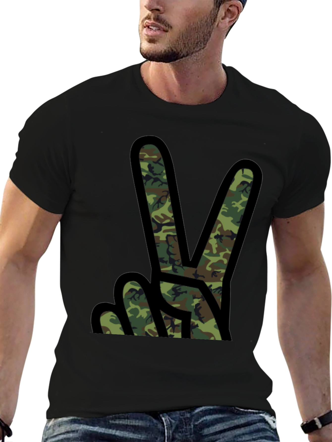 Camo Peace Sign Black T-Shirt