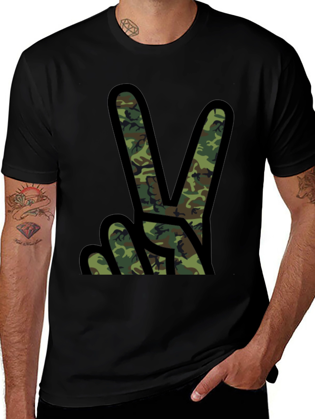Camo Peace Sign Black T-Shirt