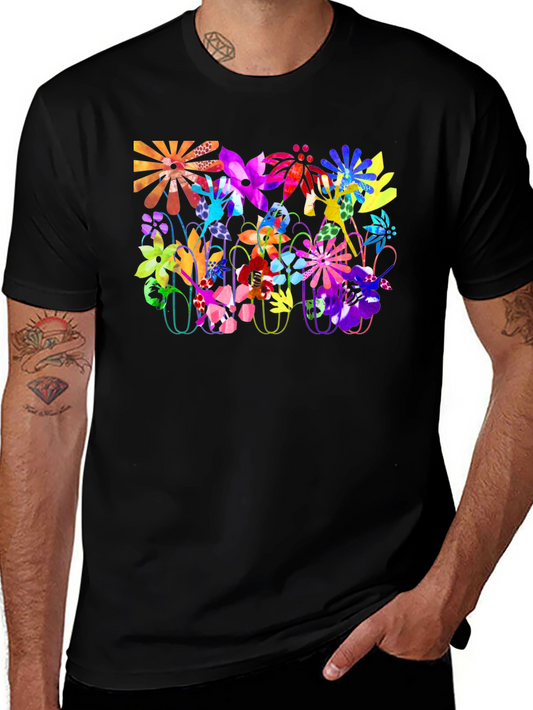 Vibrant Floral Graphic Tee - Bold Black T-Shirt