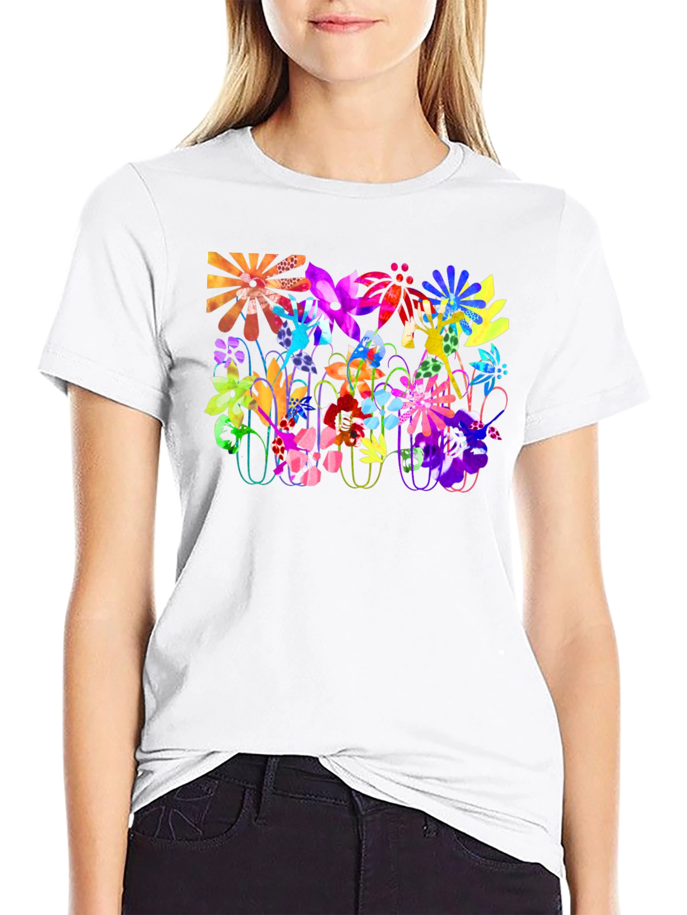 Vibrant Floral Graphic Tee - Bold Black T-Shirt